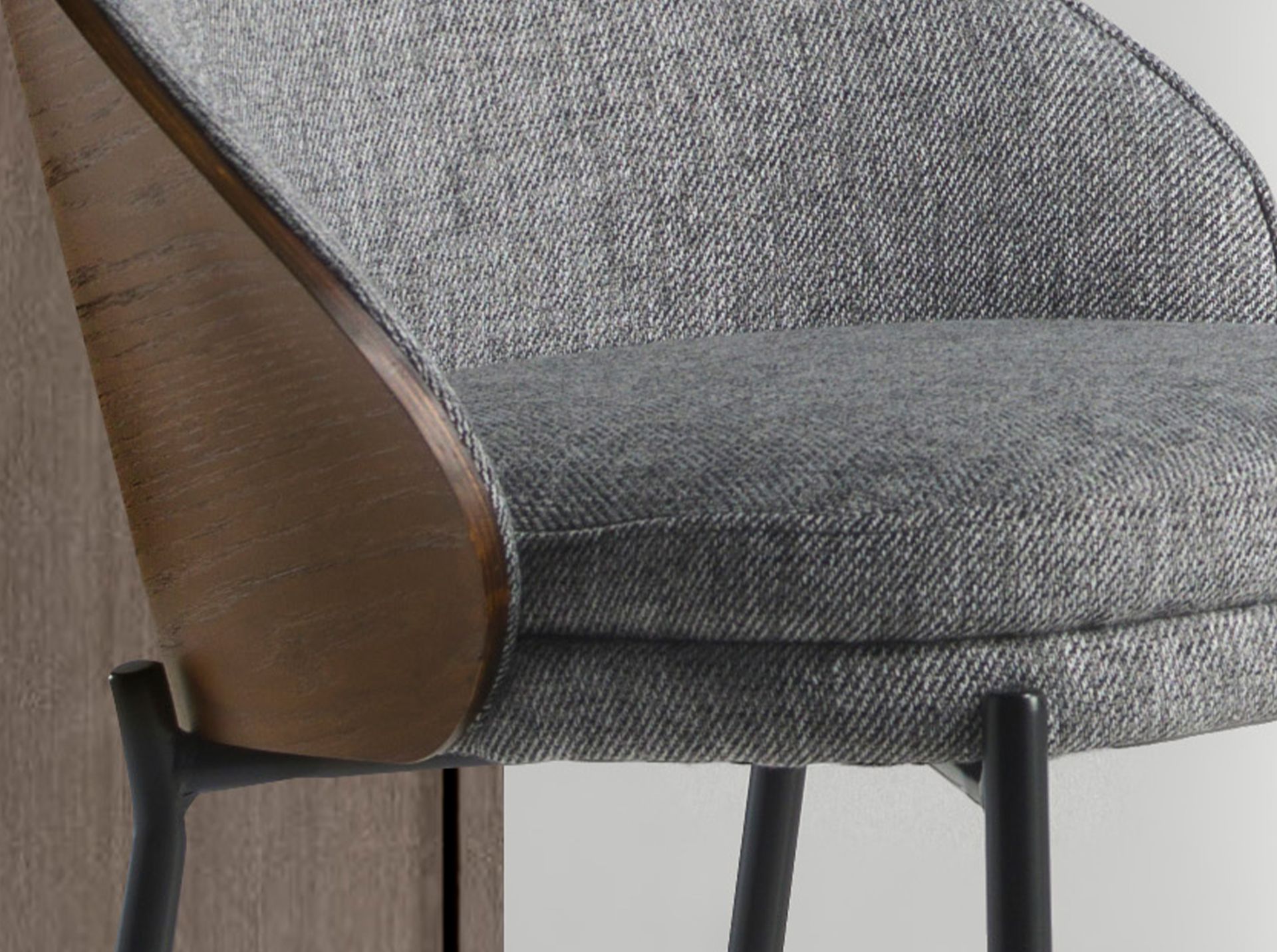 Grey and walnut fabric stool