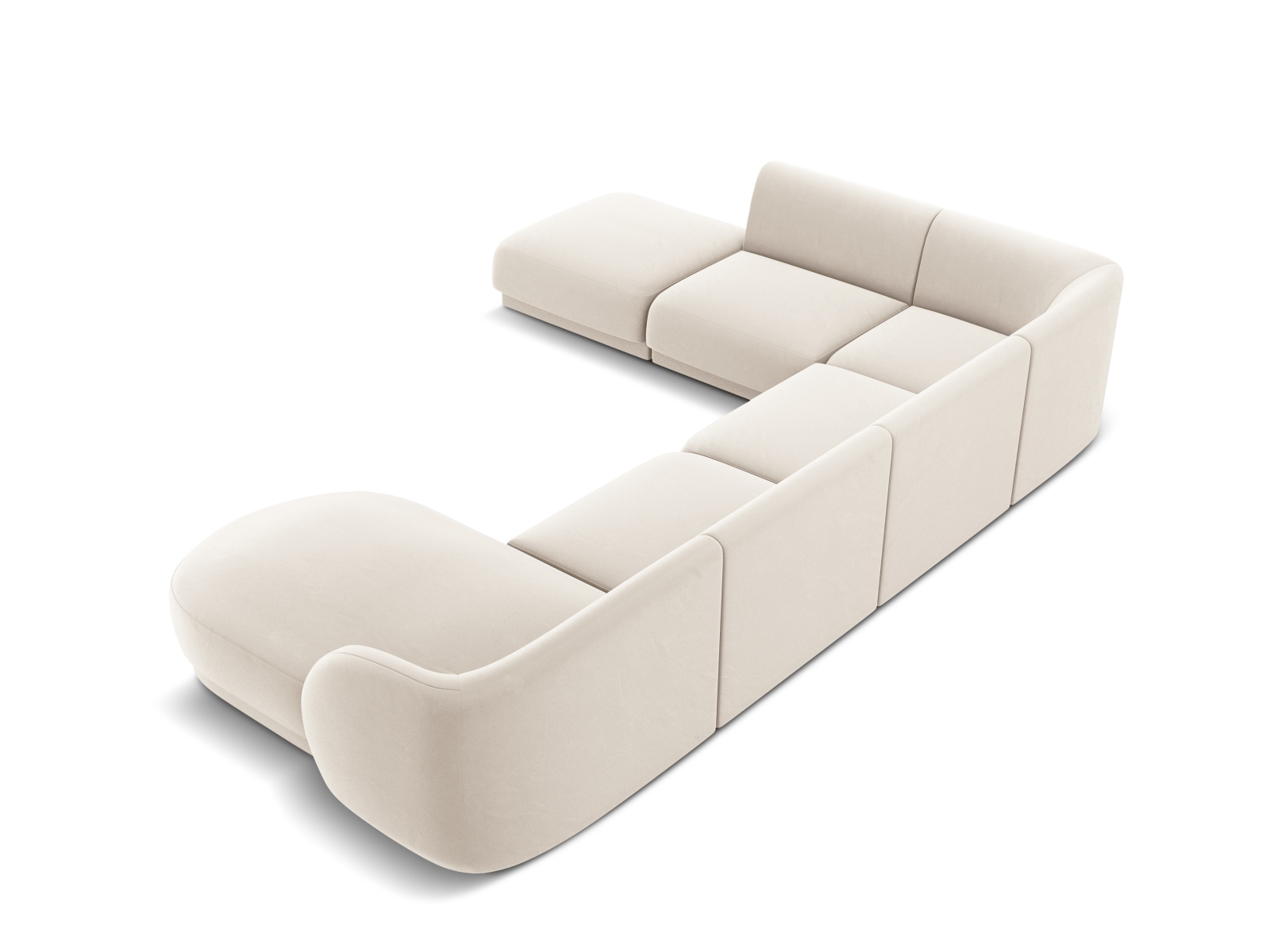 Velvet Panoramic Left Corner Sofa, "Miley", 6 Seats, 330x255x70