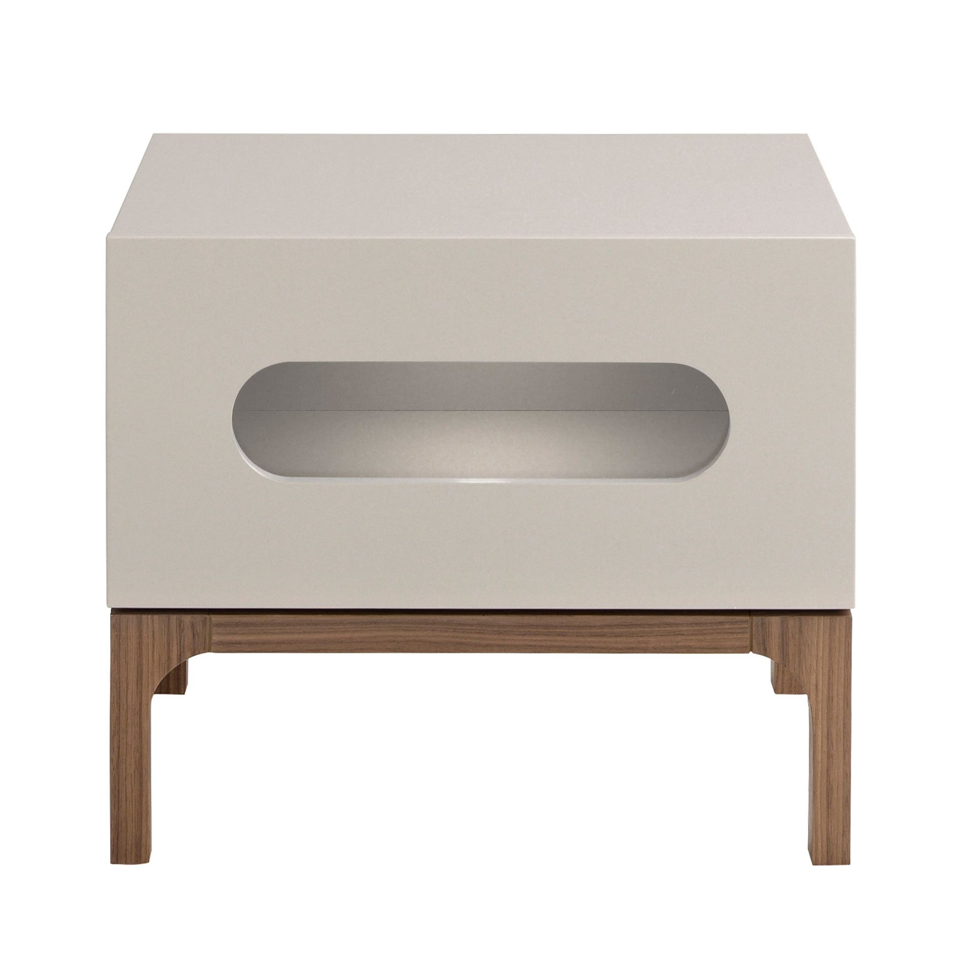 Grey and walnut wood bedside table with interior lighting