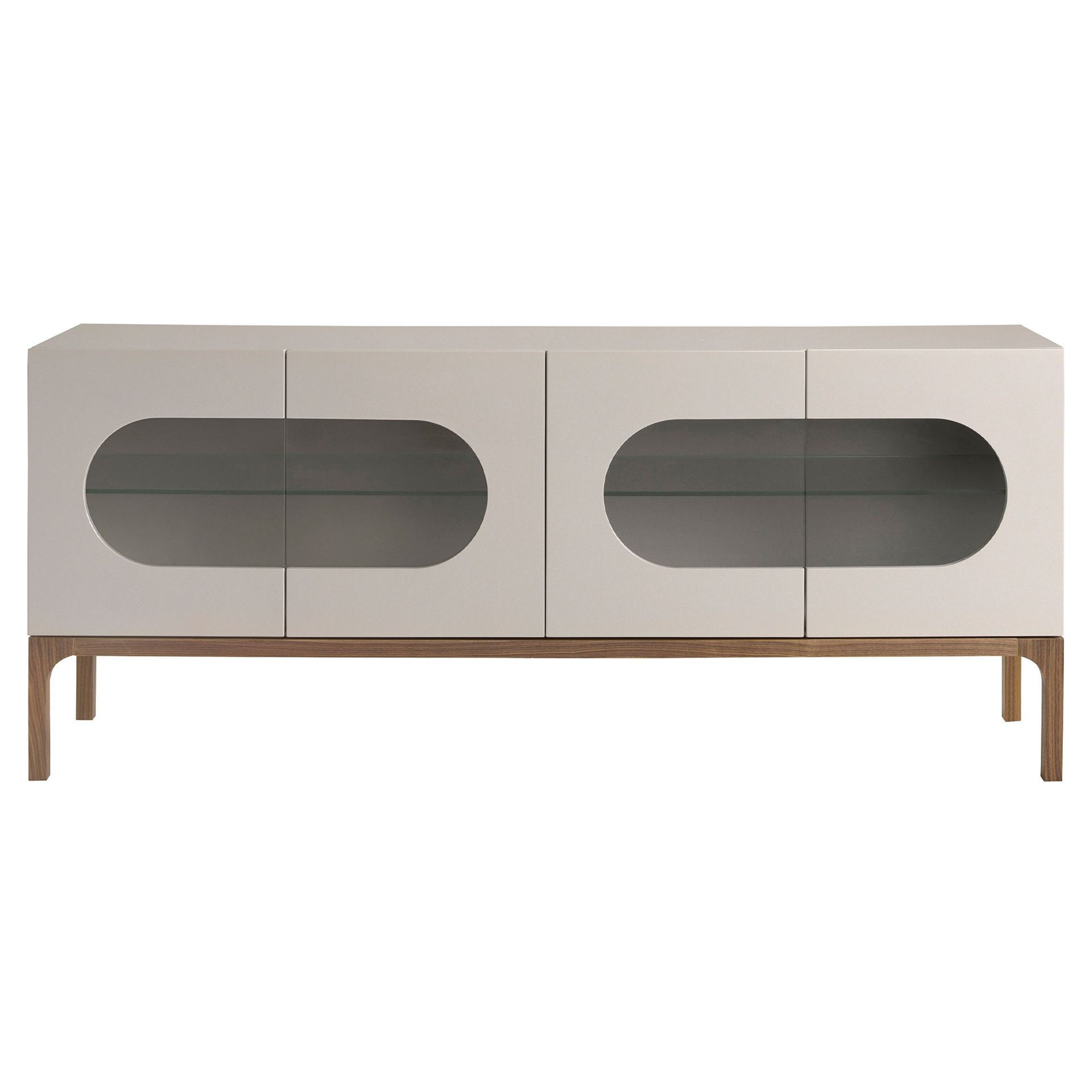 Grey and walnut wood sideboard with interior lighting
