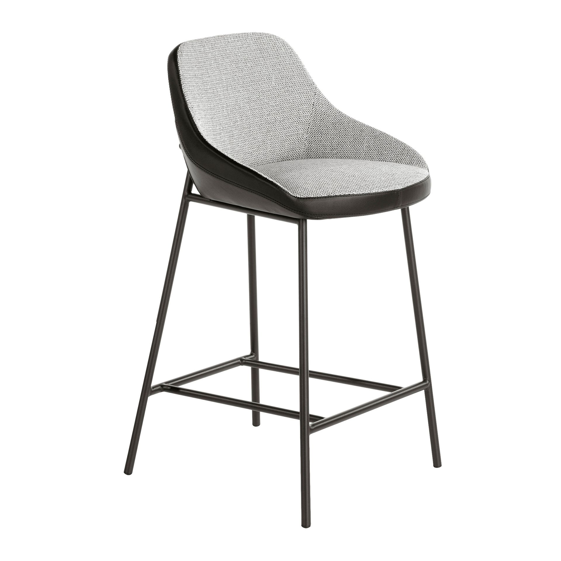 Grey fabric and black leatherette stool