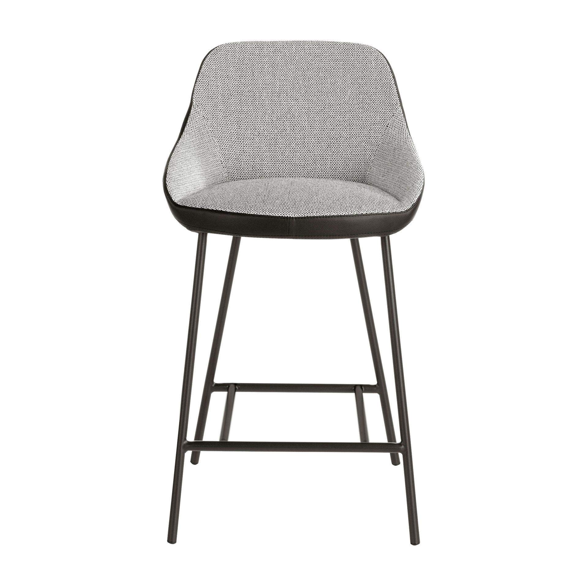 Grey fabric and black leatherette stool