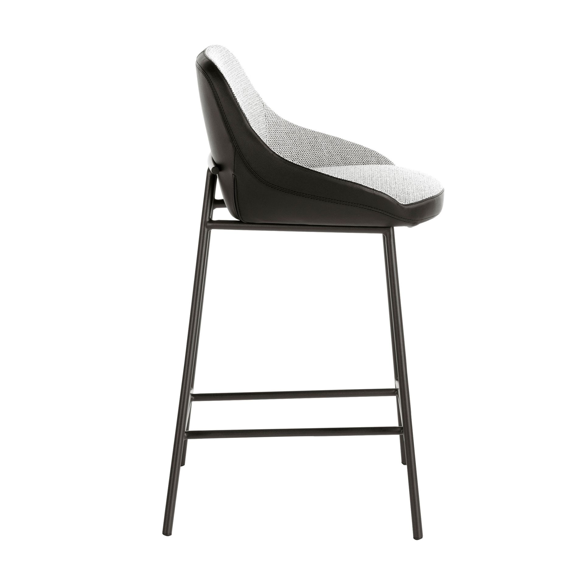 Grey fabric and black leatherette stool
