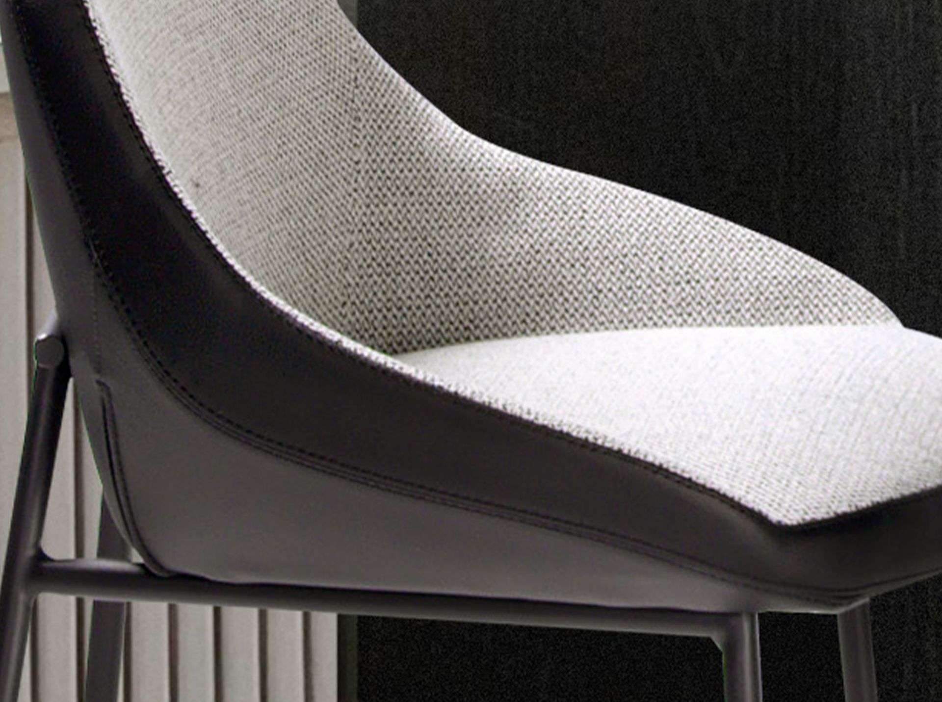 Grey fabric and black leatherette stool