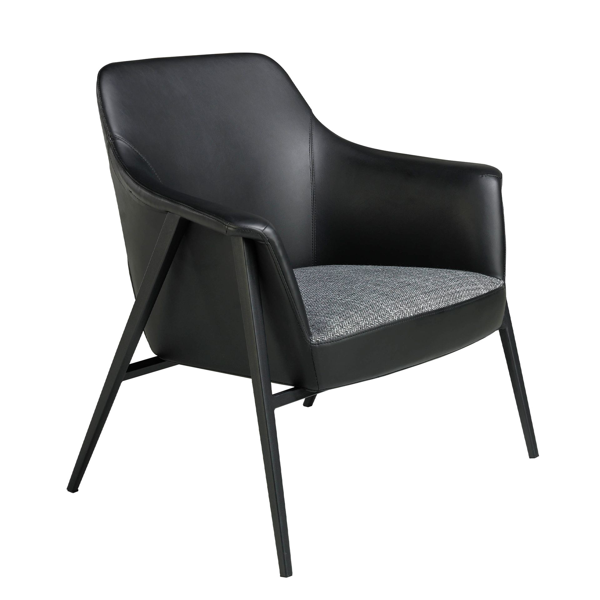 Grey fabric and black leatherette swivel armchair