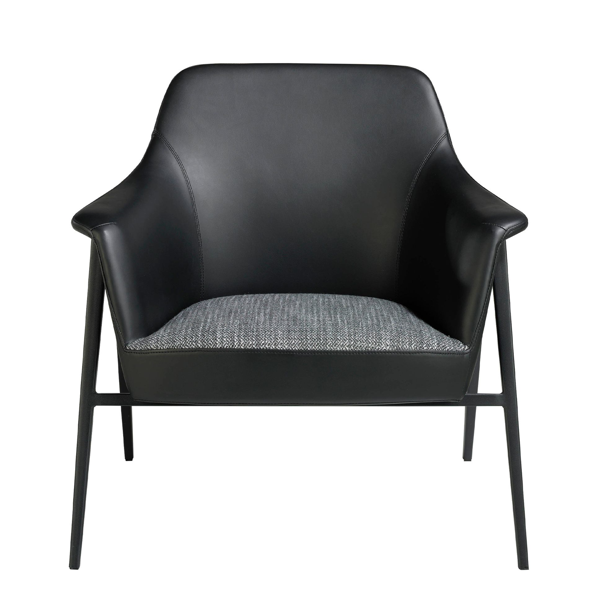 Grey fabric and black leatherette swivel armchair