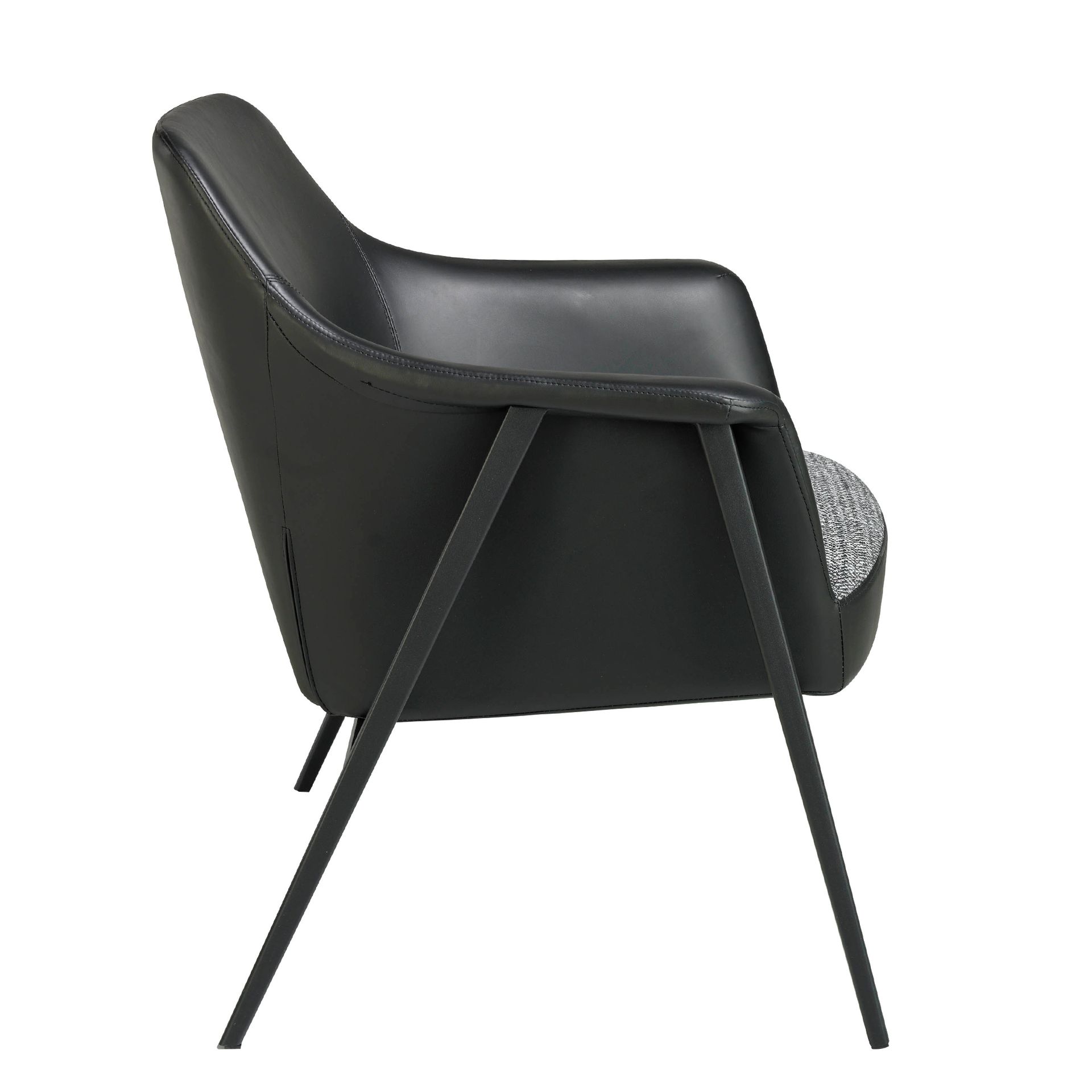 Grey fabric and black leatherette swivel armchair