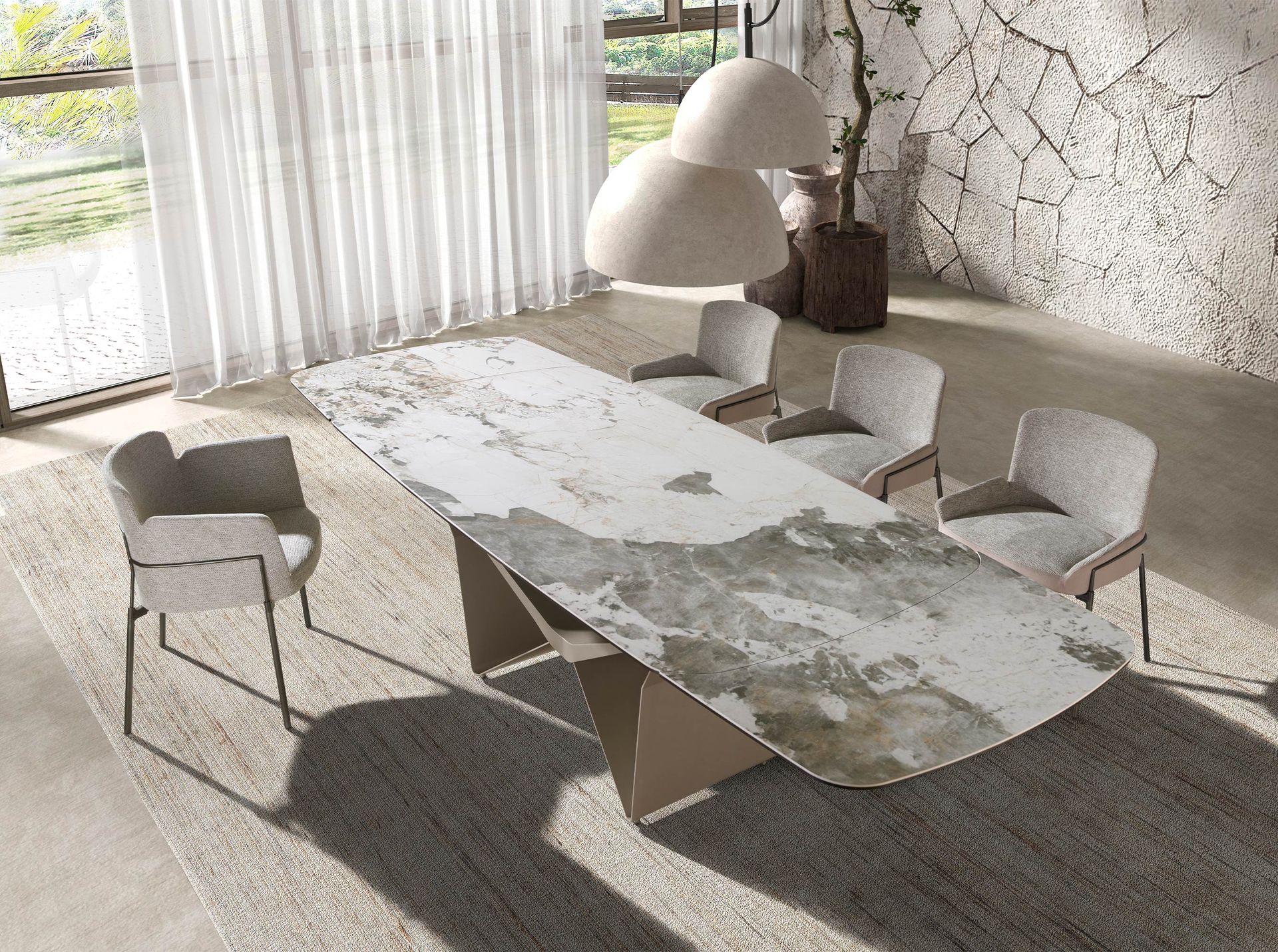 Grey fabric and brown velvet chair
