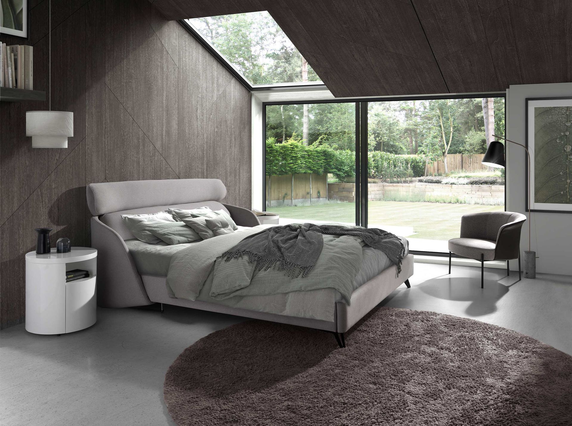 Grey fabric and dark grey leatherette armchair