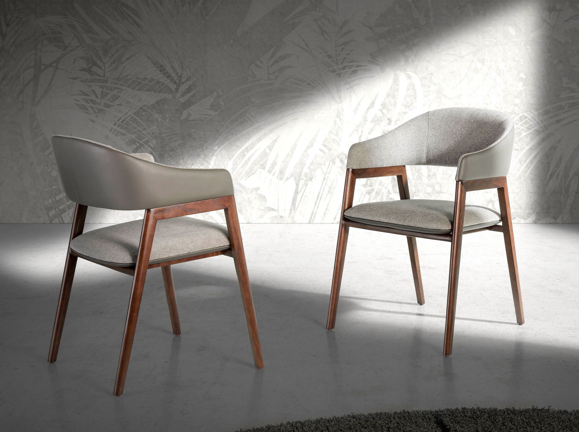 Grey fabric and dark mink leatherette chair