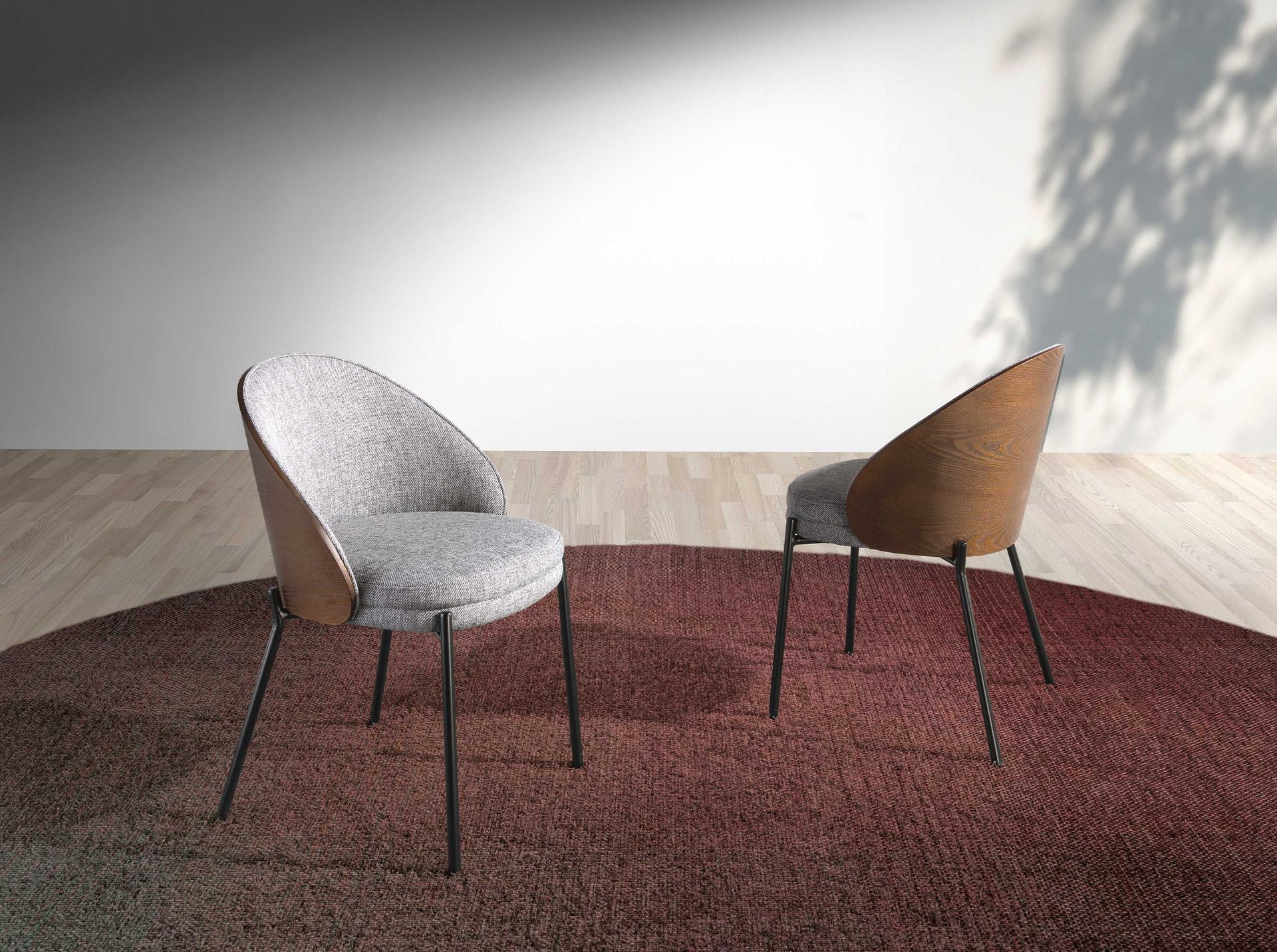 Grey fabric and walnut chair