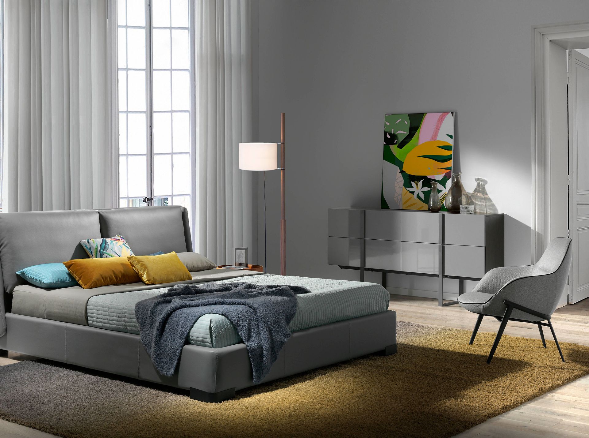 Grey fabric armchair