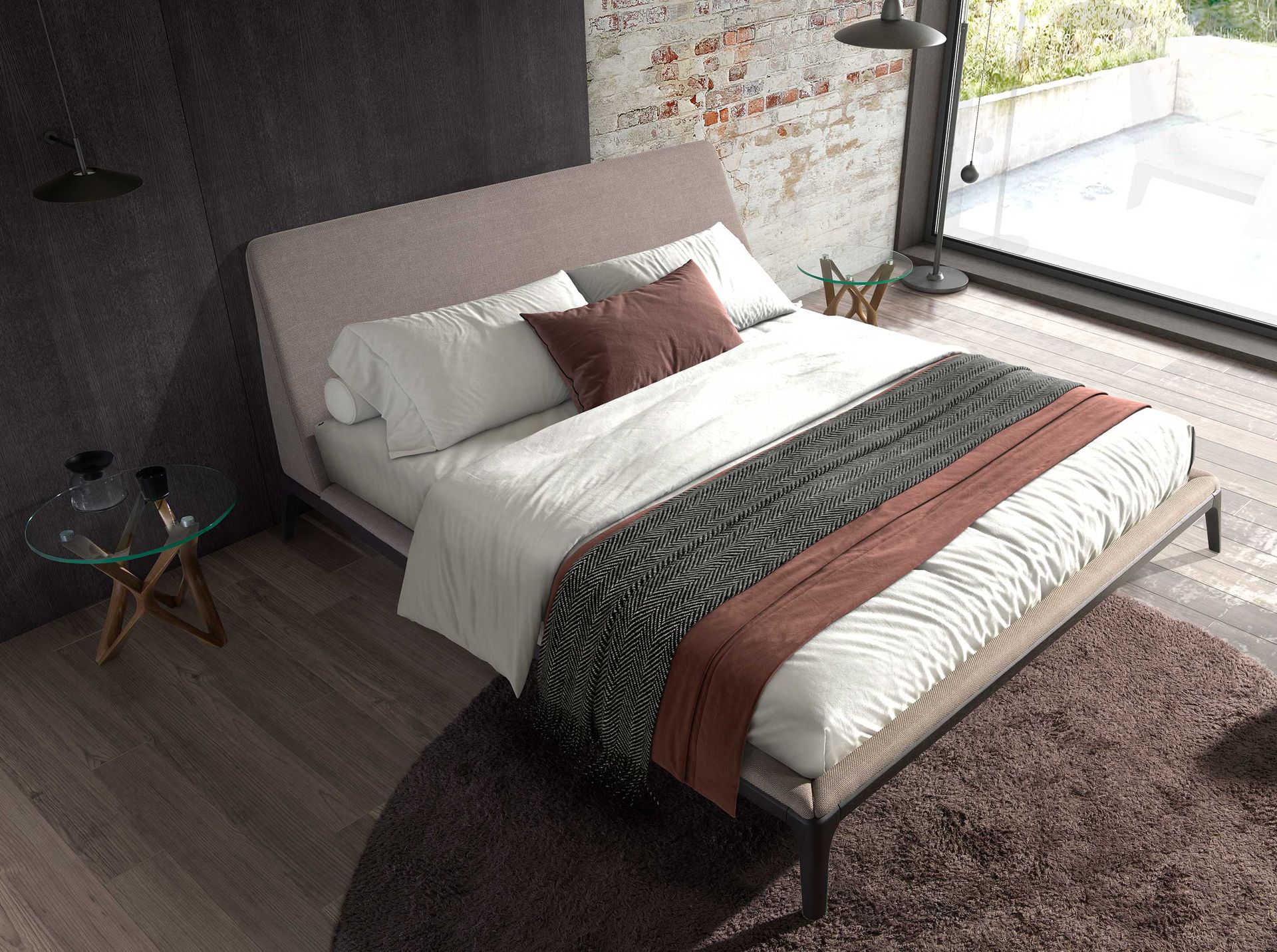 Grey fabric bed