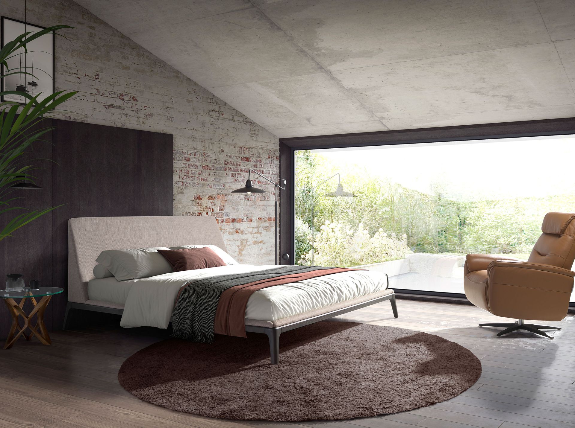 Grey fabric bed