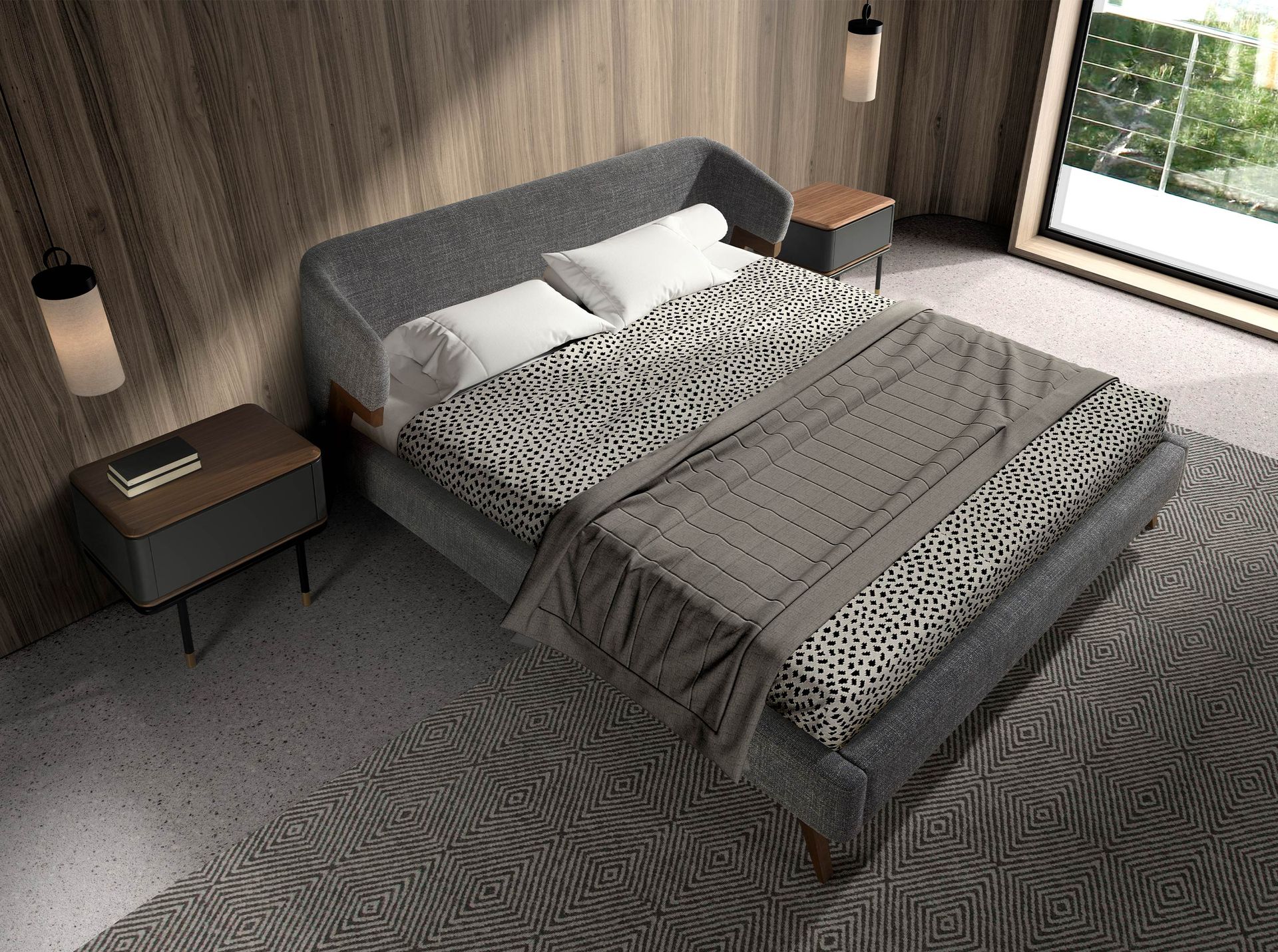 Grey fabric bed