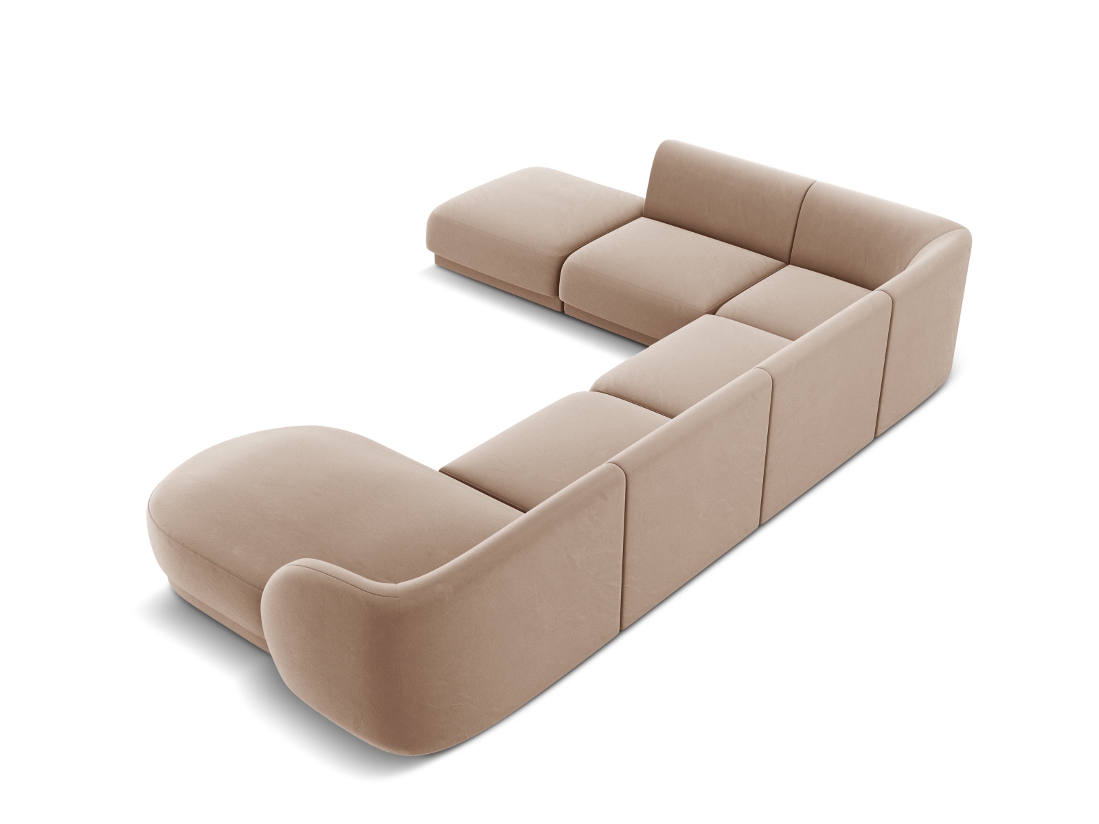 Velvet Panoramic Left Corner Sofa, "Miley", 6 Seats, 330x255x70