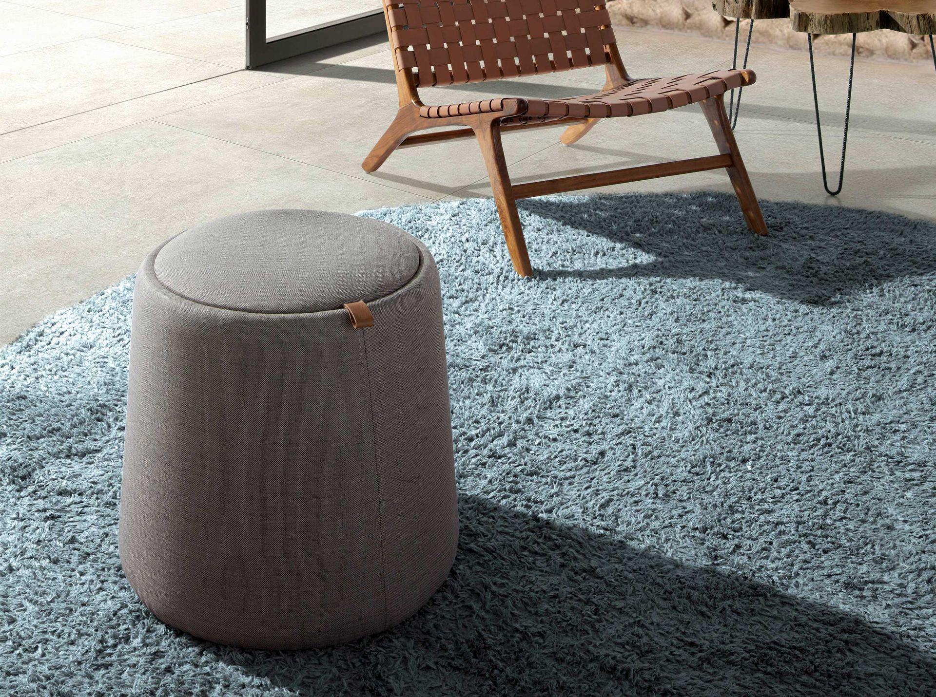 Grey fabric pouffe