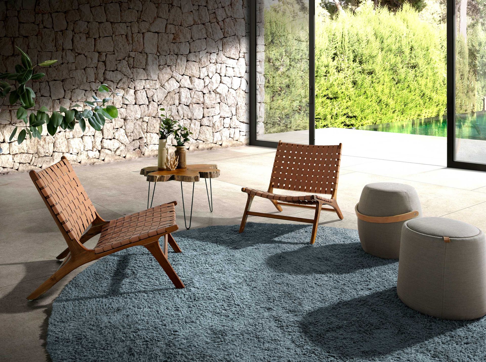 Grey fabric pouffe