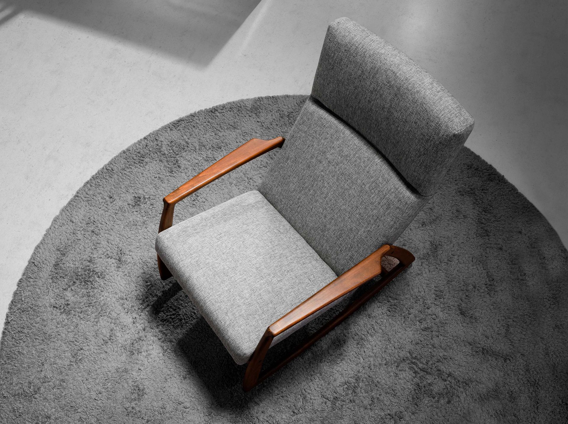 Grey fabric rocking chair