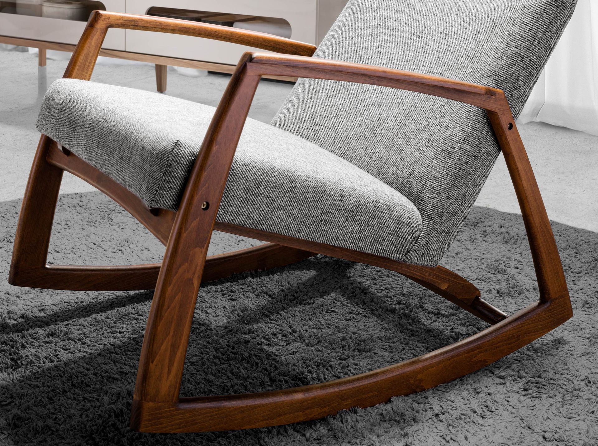 Grey fabric rocking chair