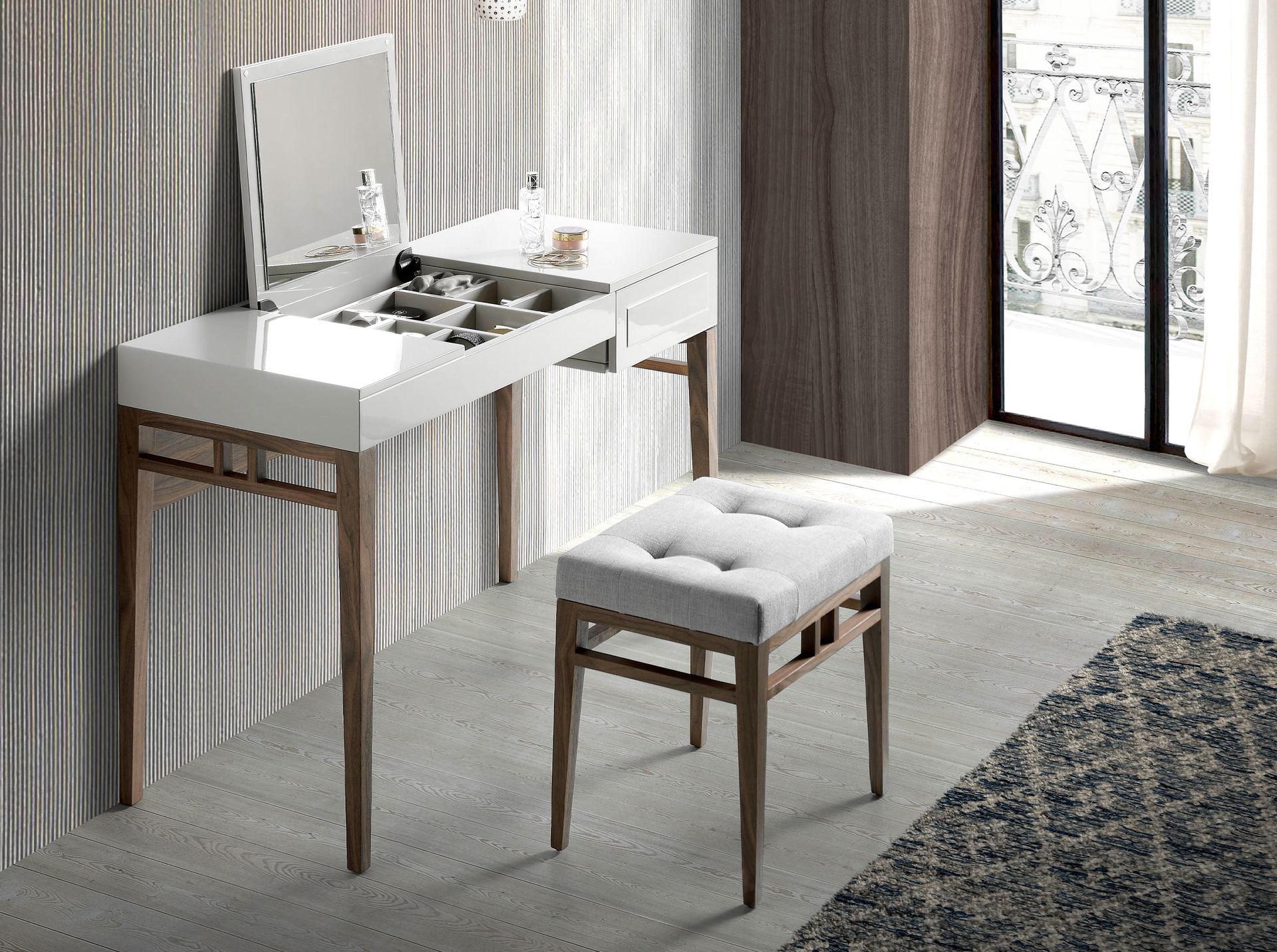 Grey fabric stool