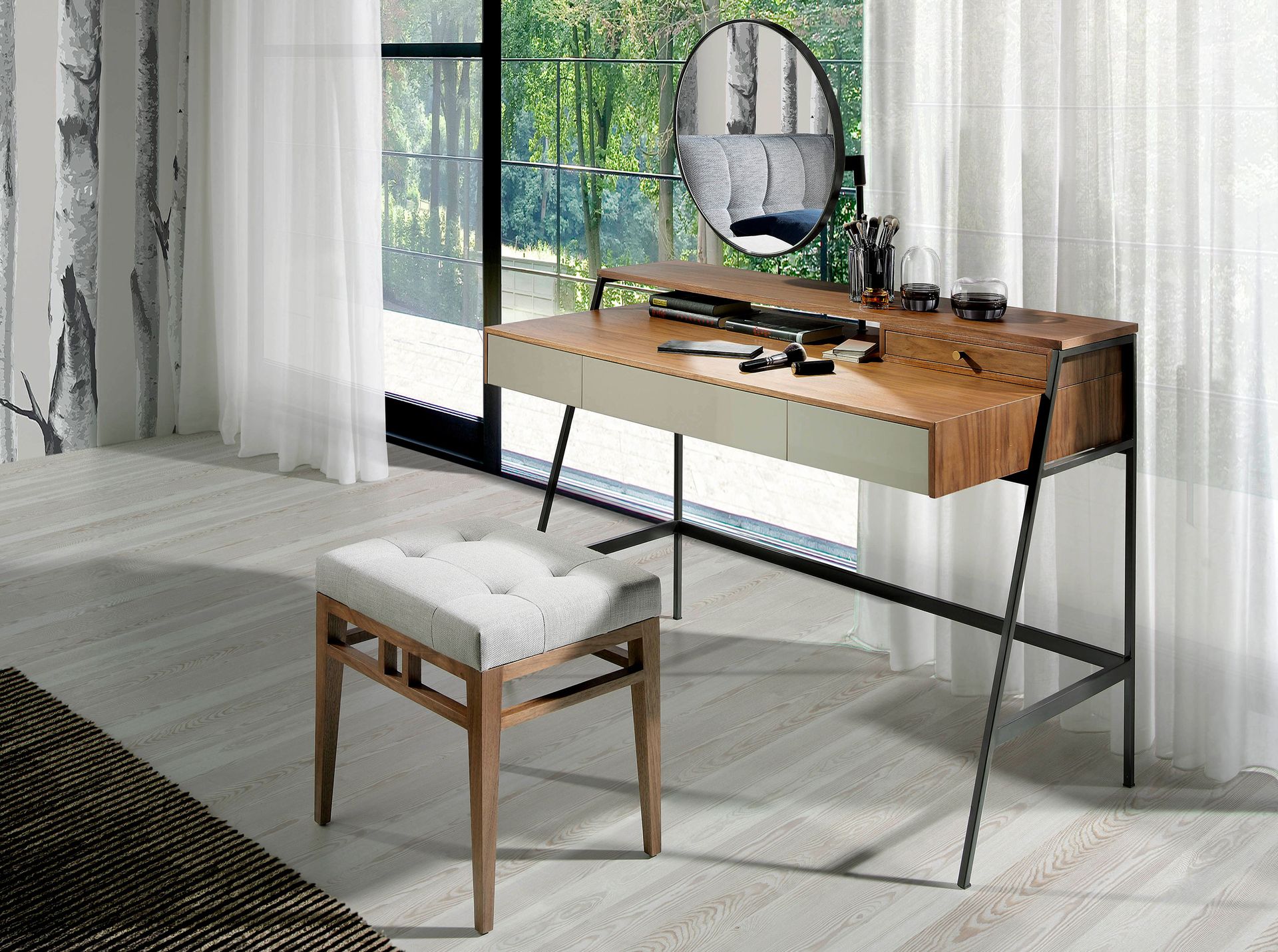 Grey fabric stool