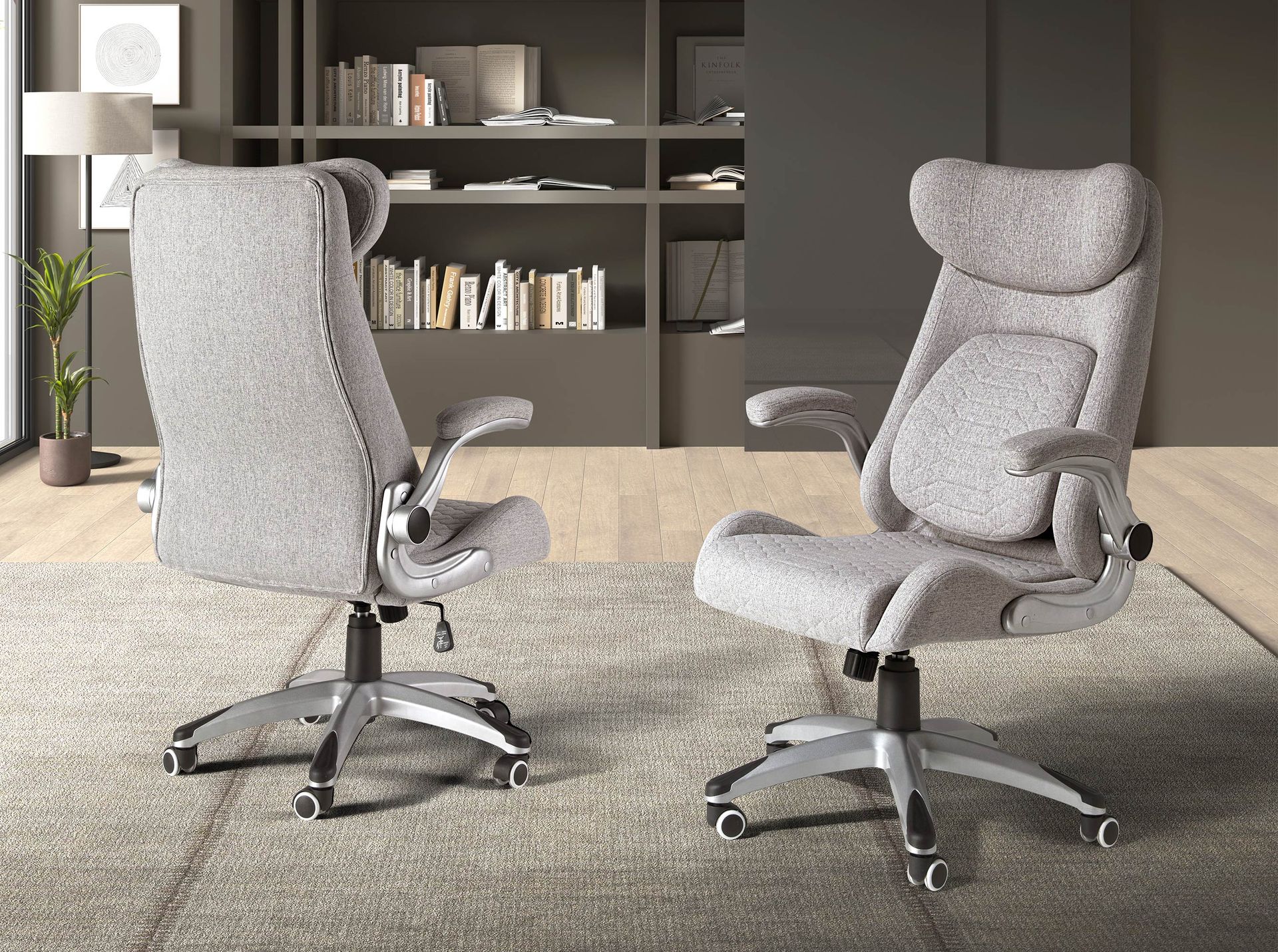 Grey fabric swivel office chair