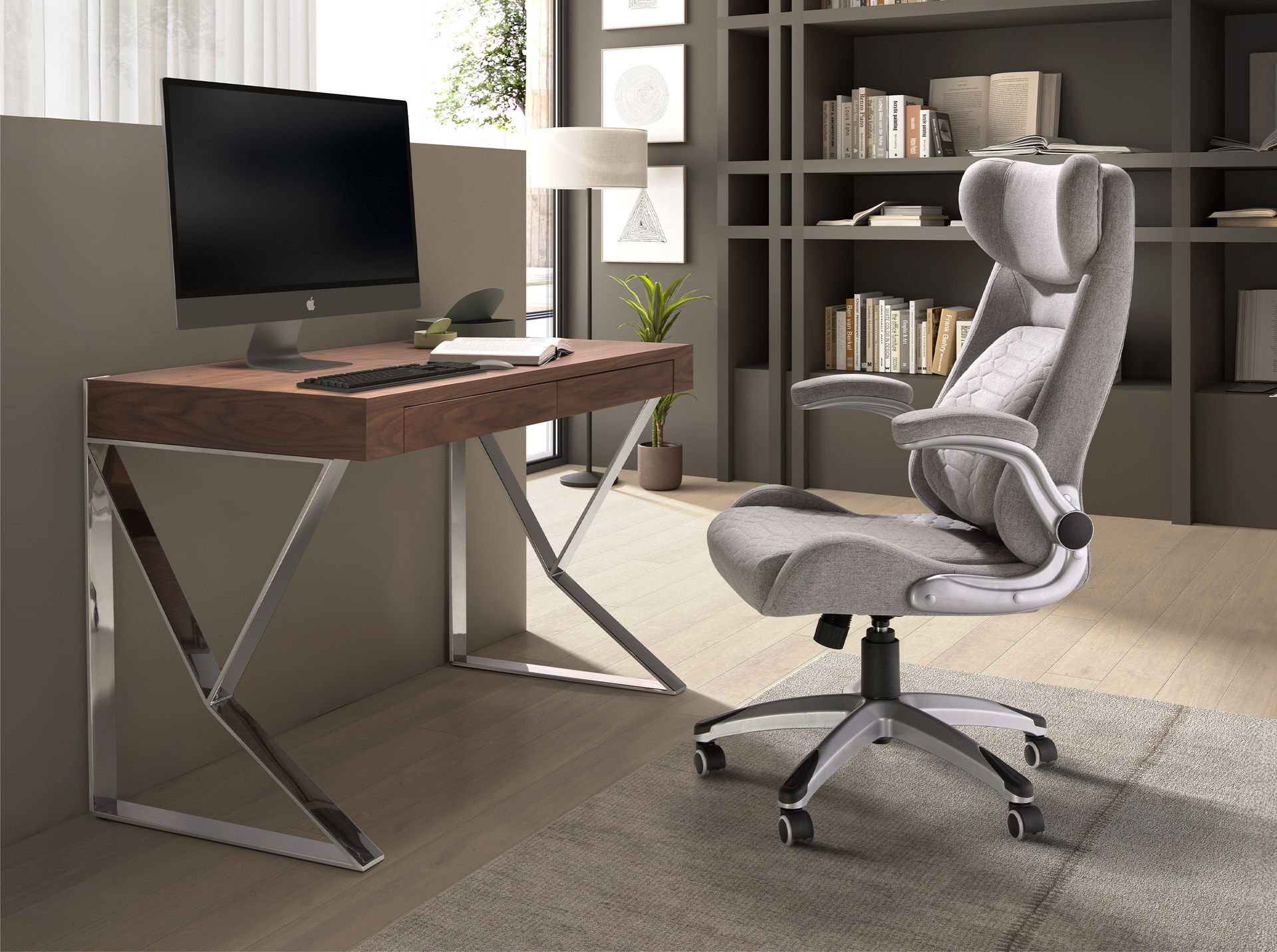 Grey fabric swivel office chair