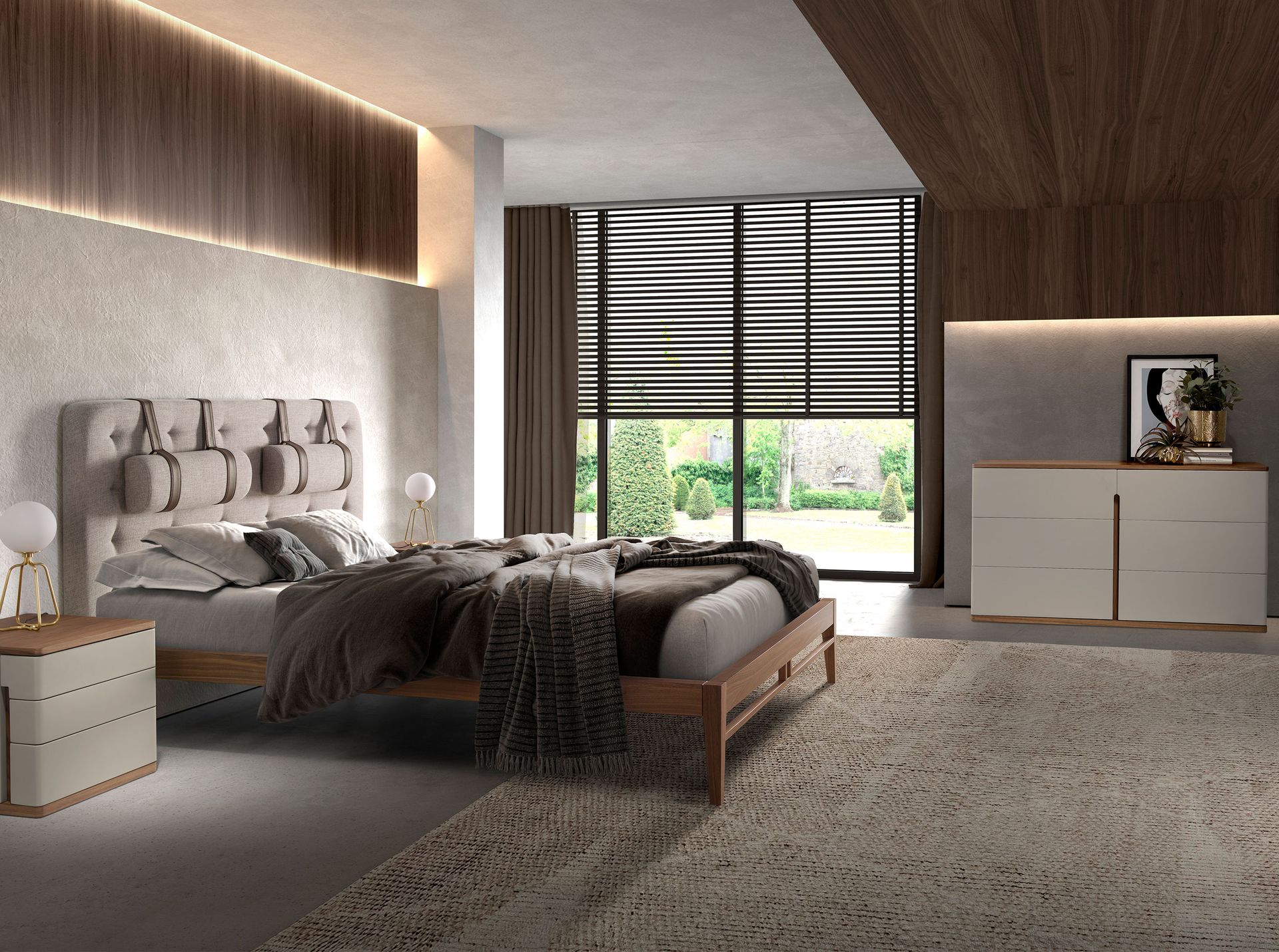 Grey fabric tufted bed
