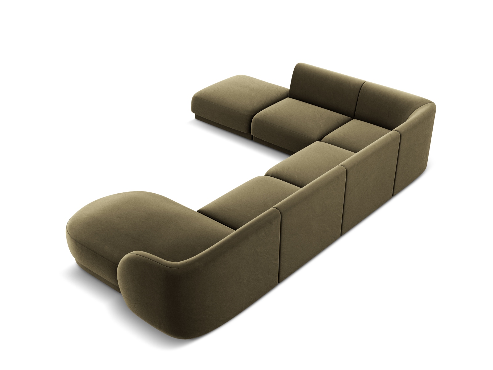 Velvet Panoramic Left Corner Sofa, "Miley", 6 Seats, 330x255x70