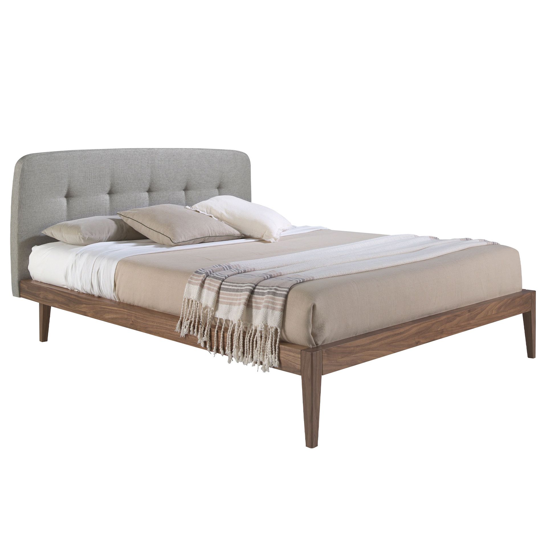 Grey fabric tufted bed