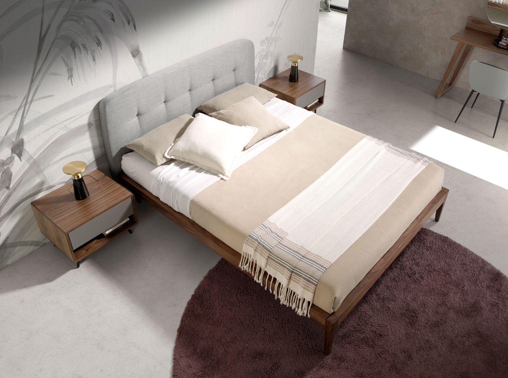Grey fabric tufted bed