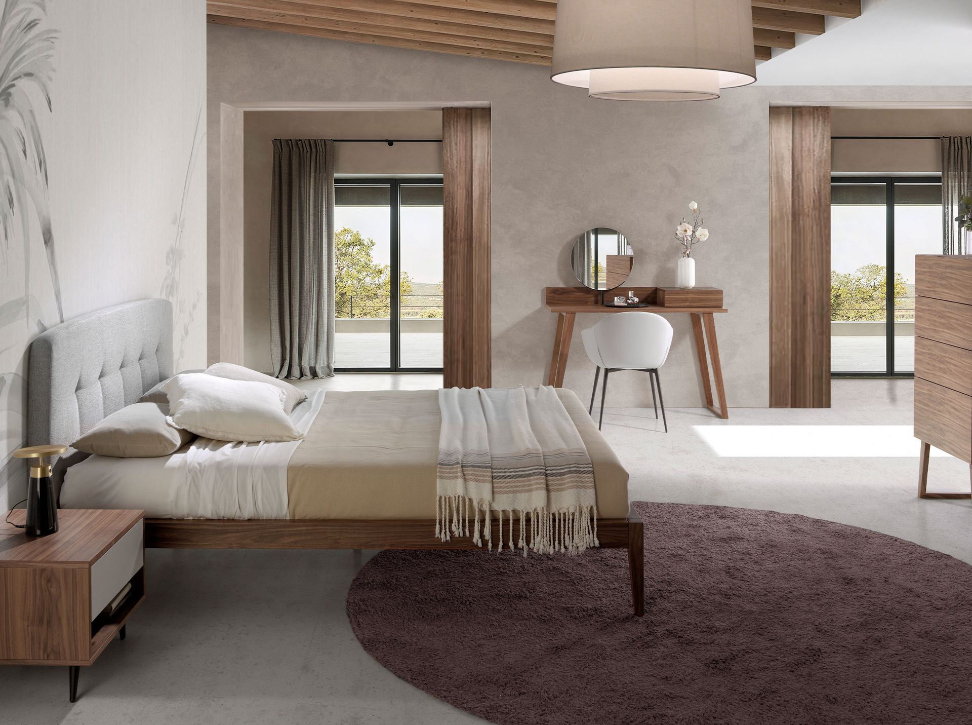 Grey fabric tufted bed