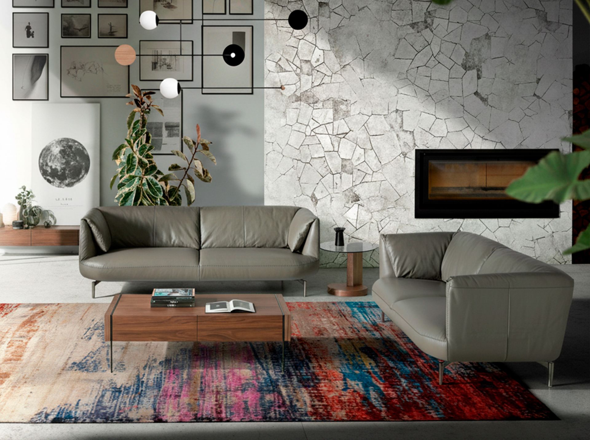 Grey leather 2 seater sofa