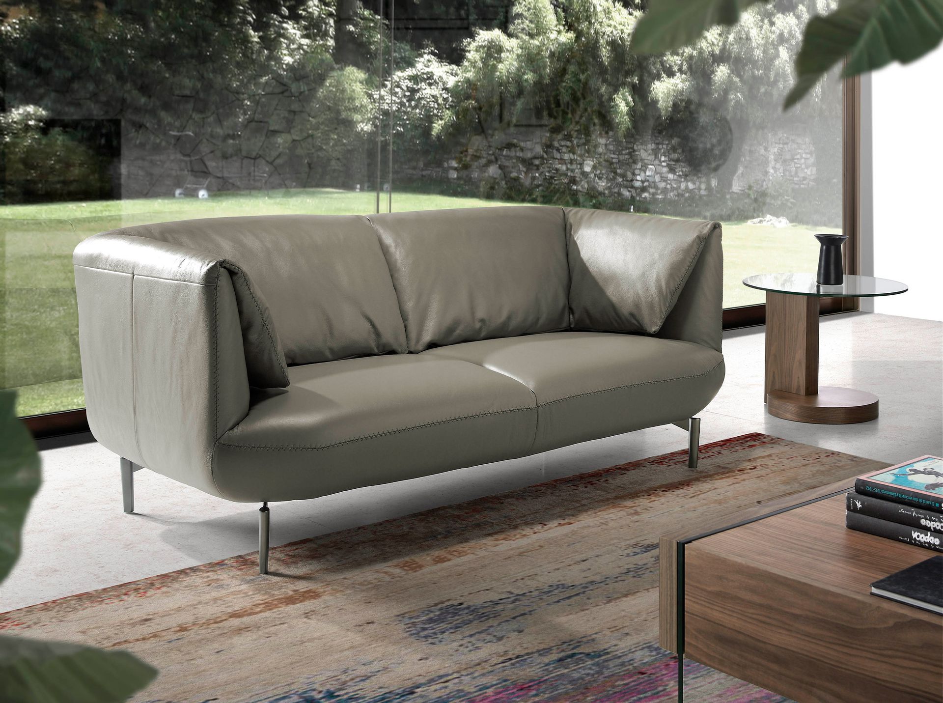 Grey leather 3 seater sofa