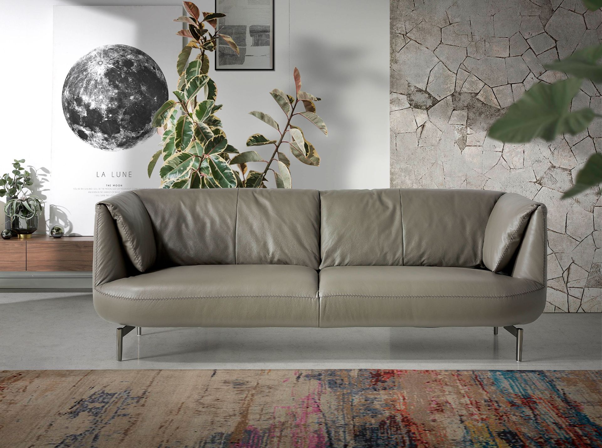 Grey leather 3 seater sofa