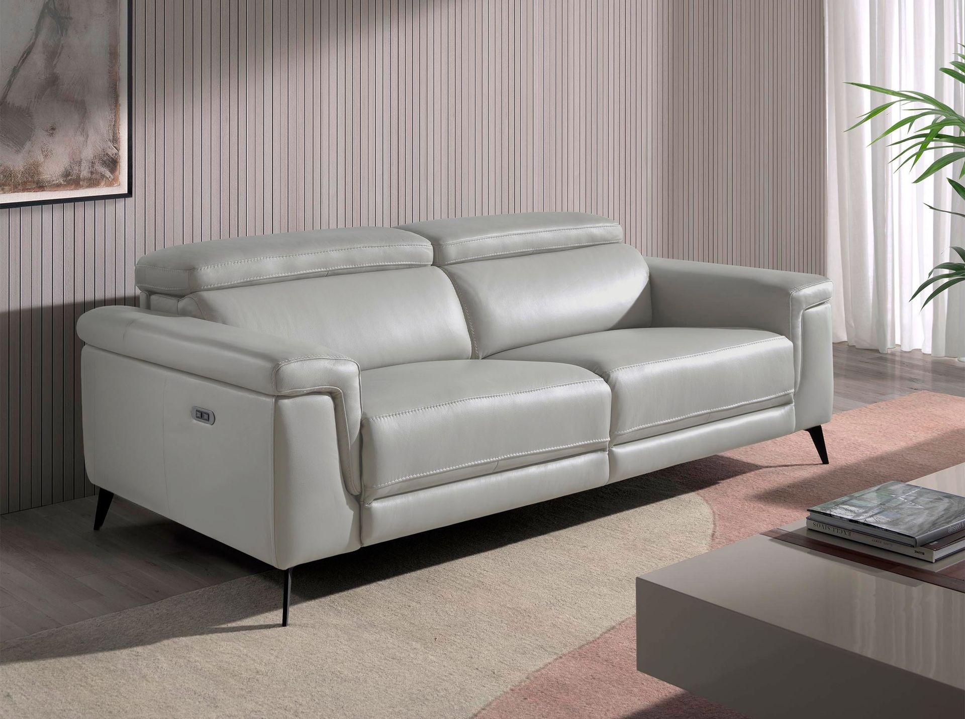 Grey leather 3-seater sofa