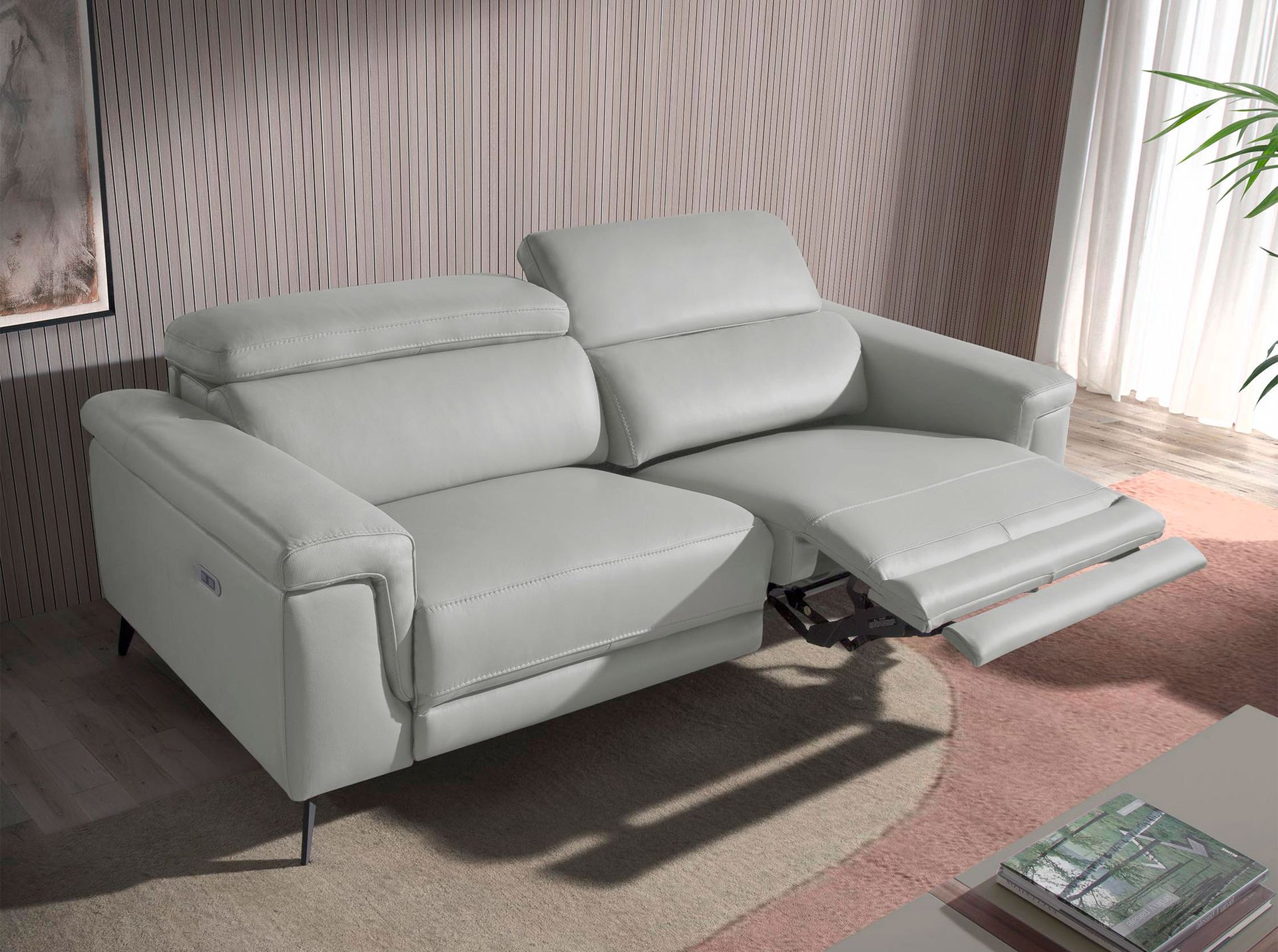 Grey leather 3-seater sofa