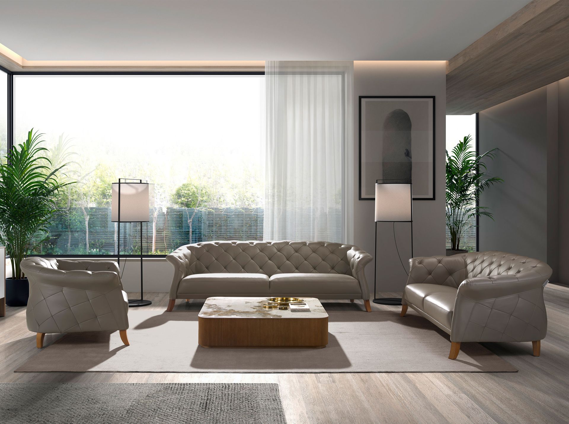 Grey leather armchair