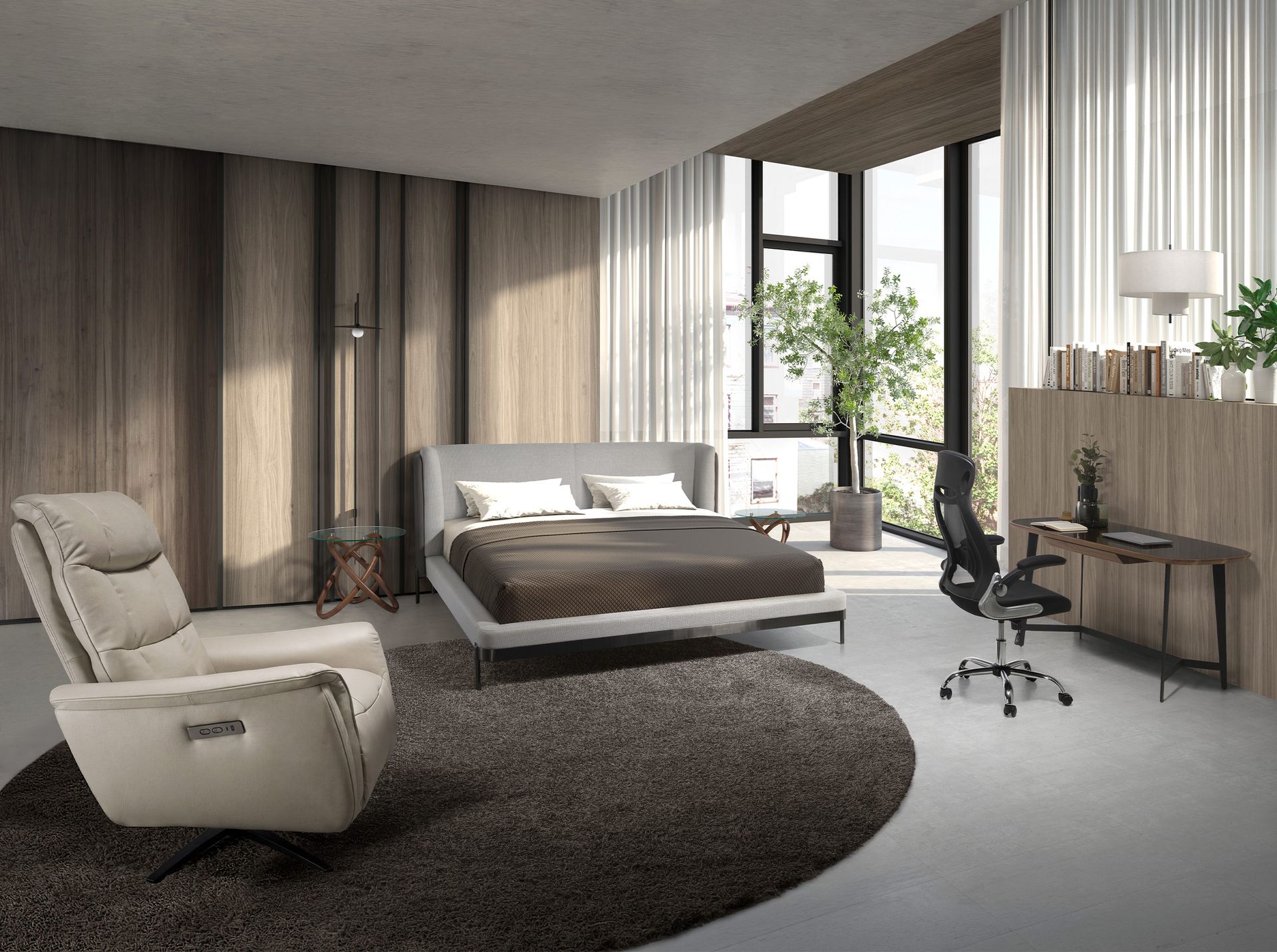 Grey leather swivel armchair