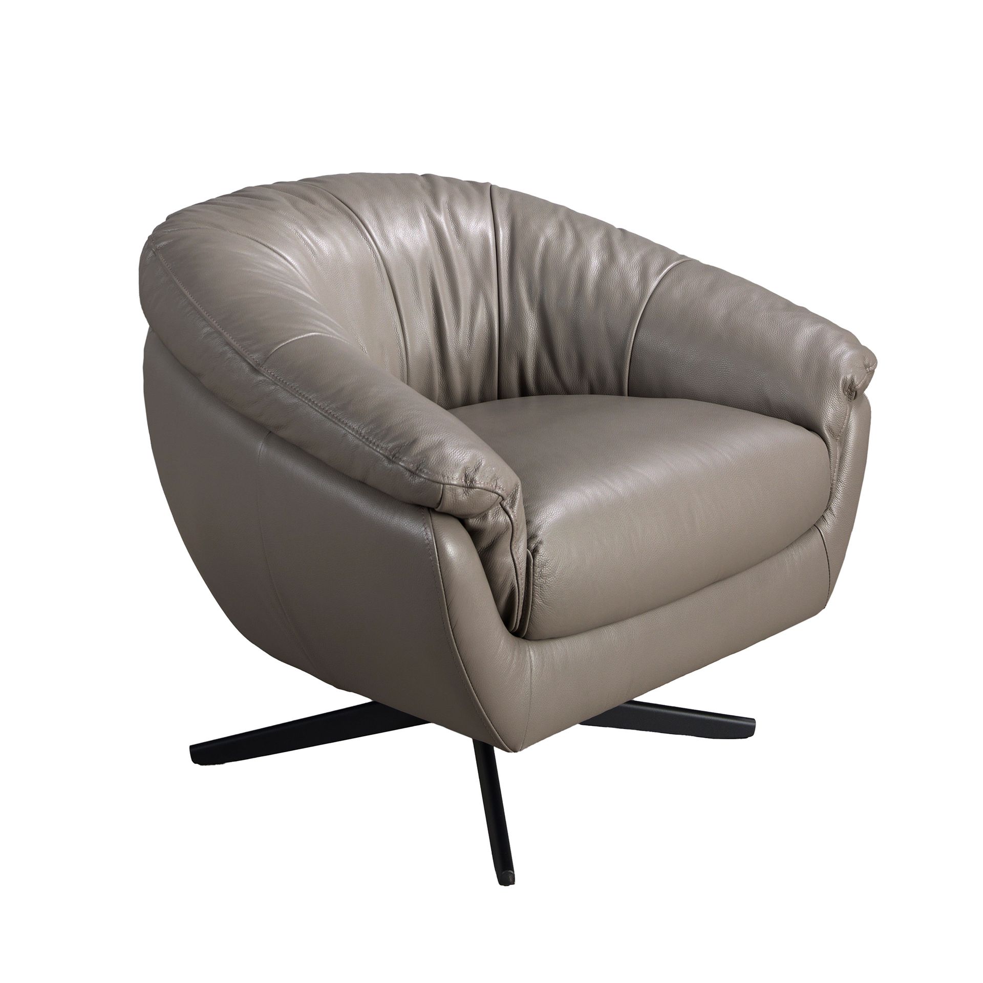 Grey leather swivel armchair
