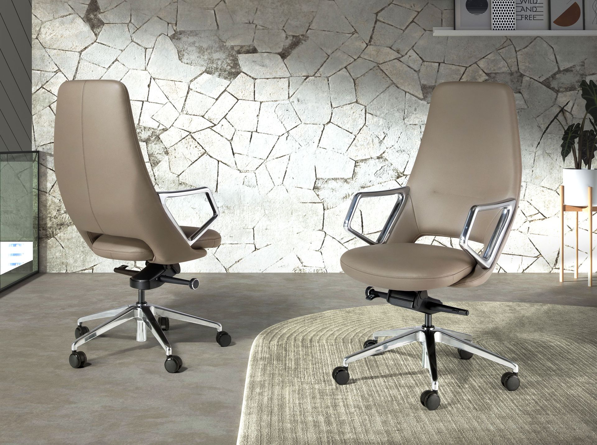 Grey leatherette  swivel office chair