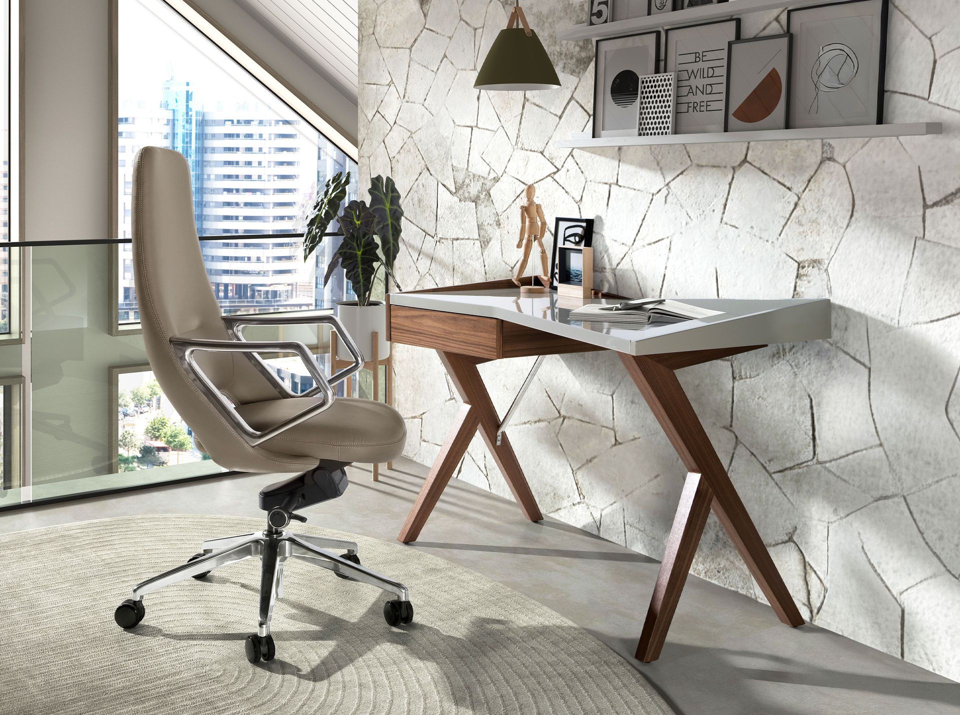 Grey leatherette  swivel office chair
