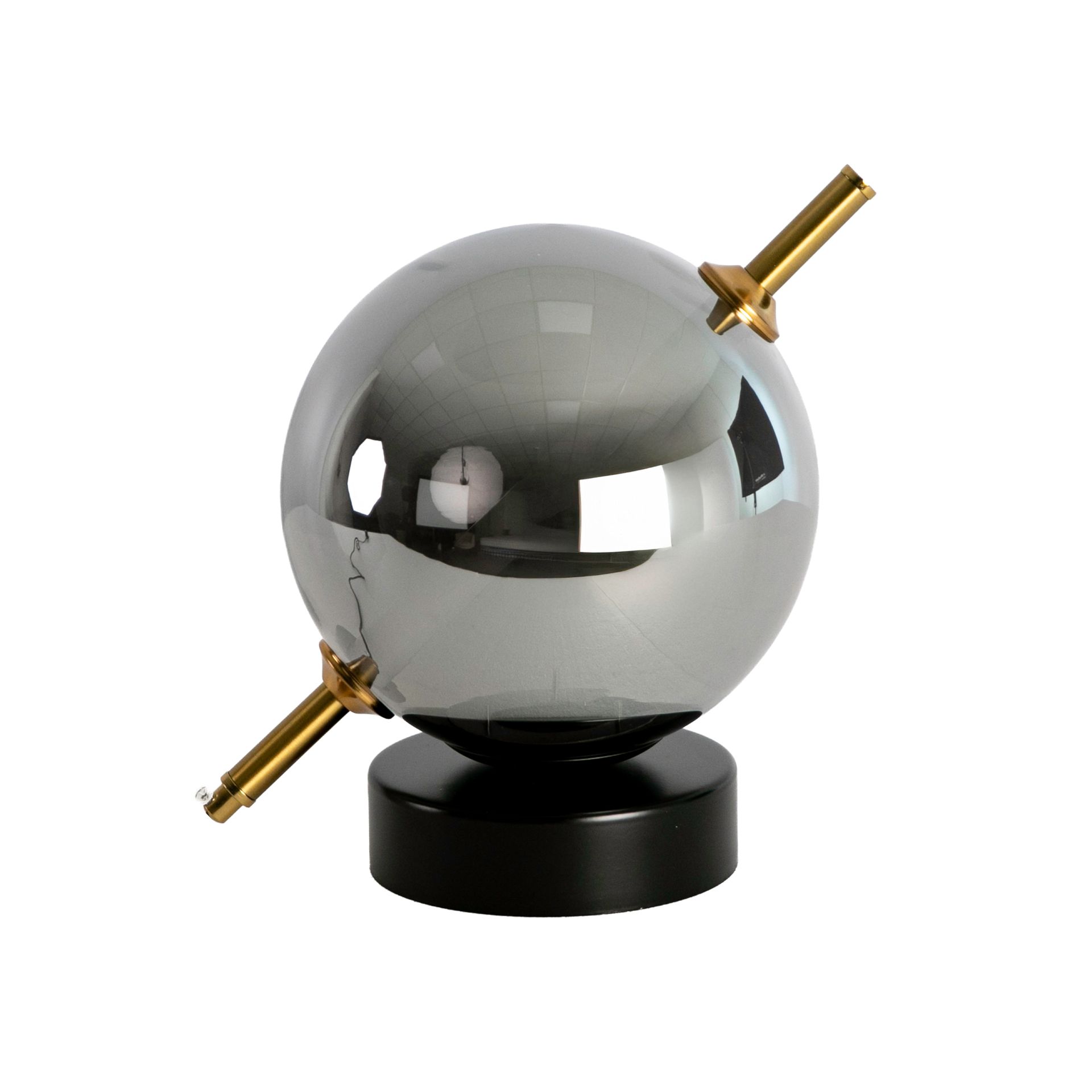 Grey smoked mirror-effect glass and black steel table lamp
