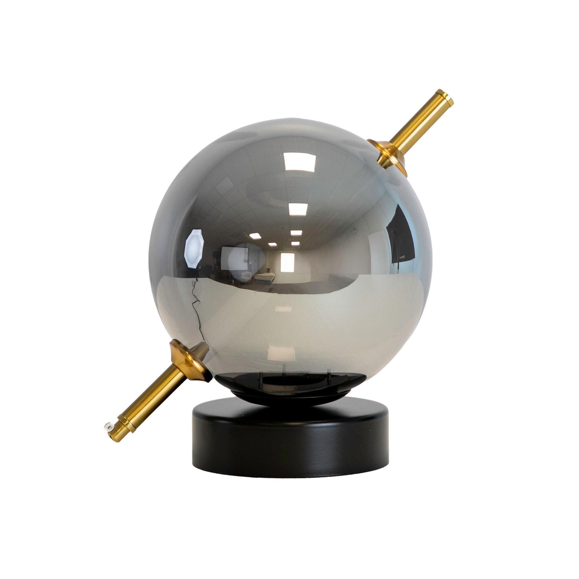 Grey smoked mirror-effect glass and black steel table lamp