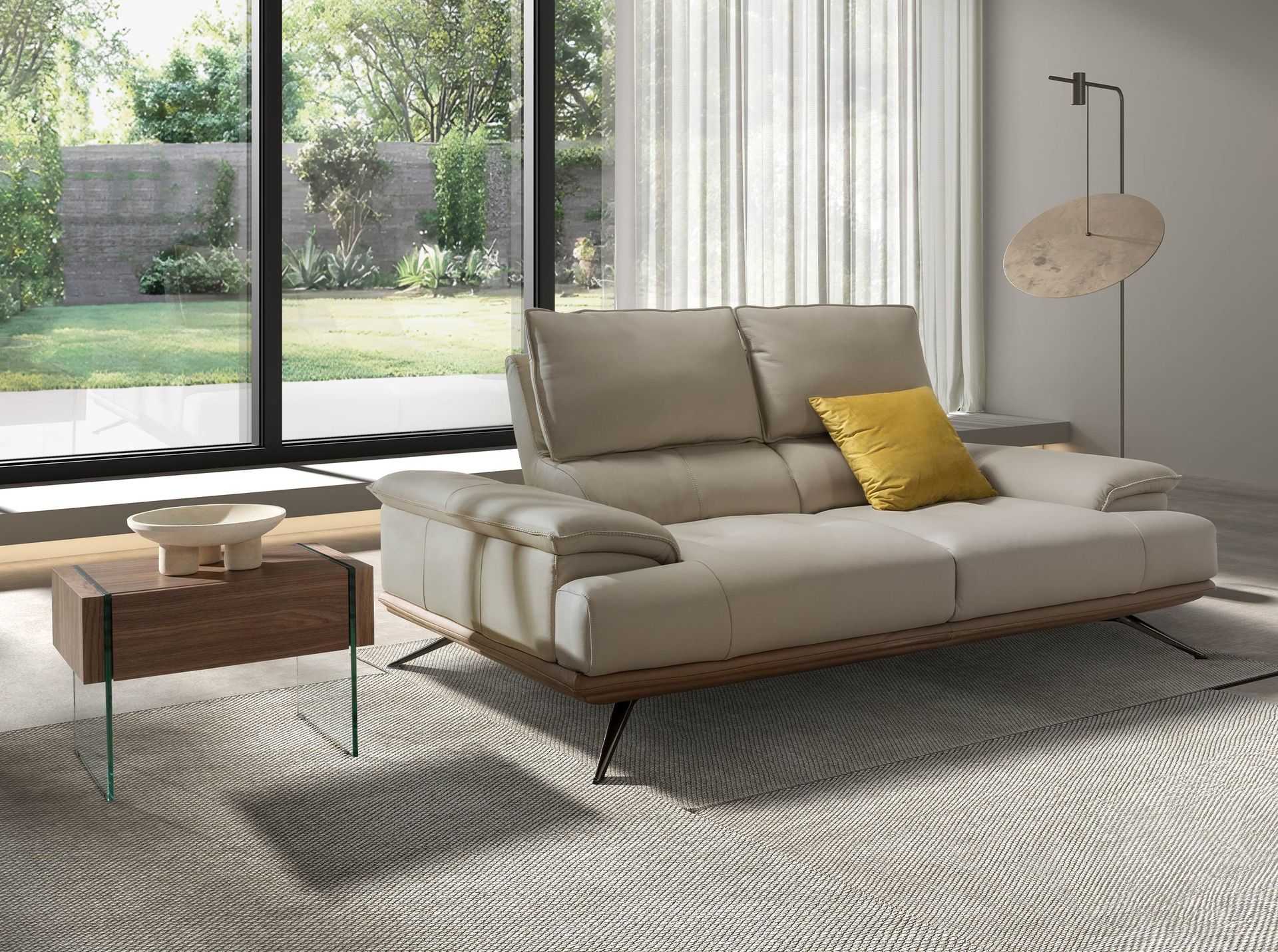 Grey taupe leather 2-seater sofa