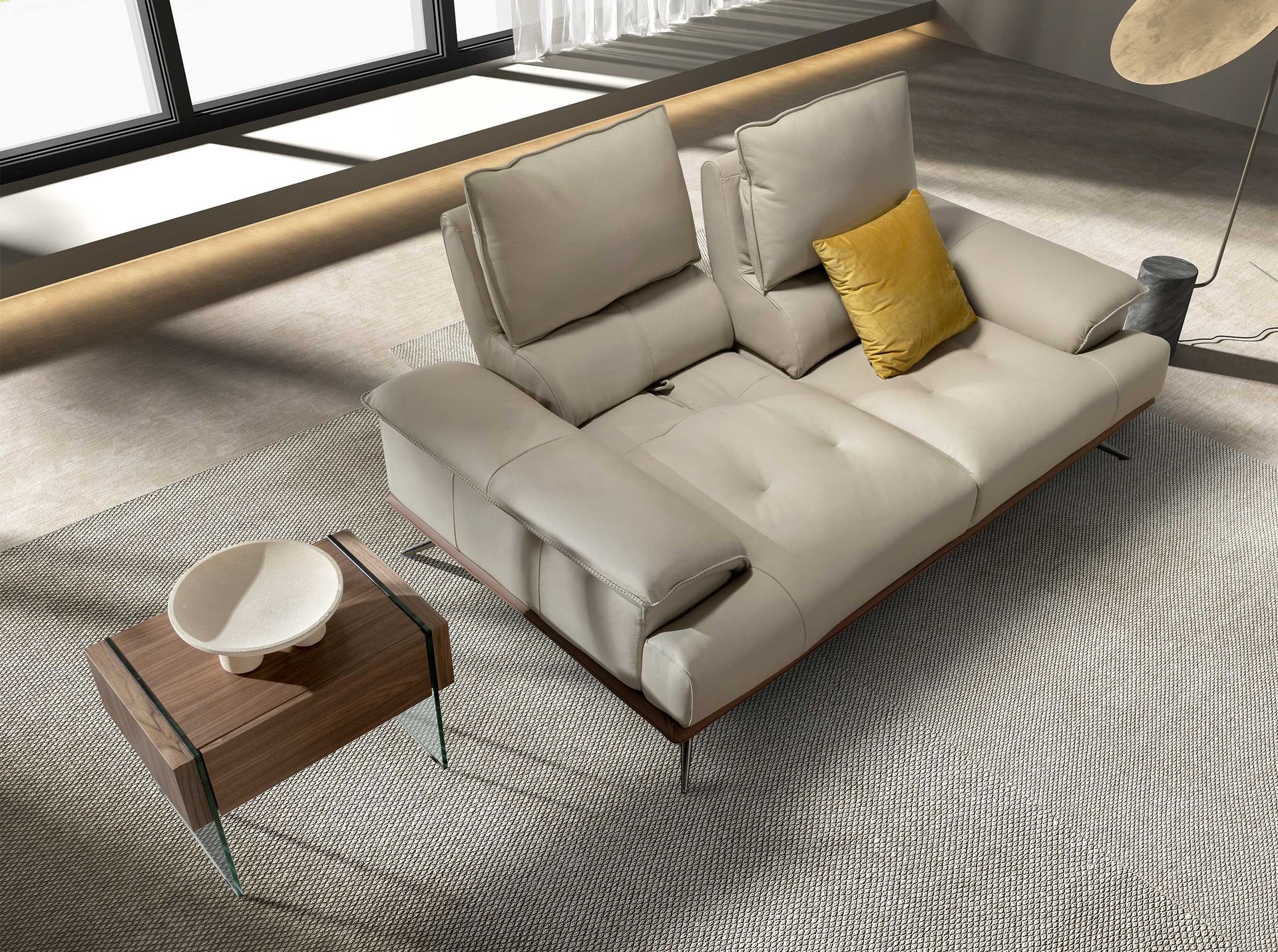 Grey taupe leather 2-seater sofa