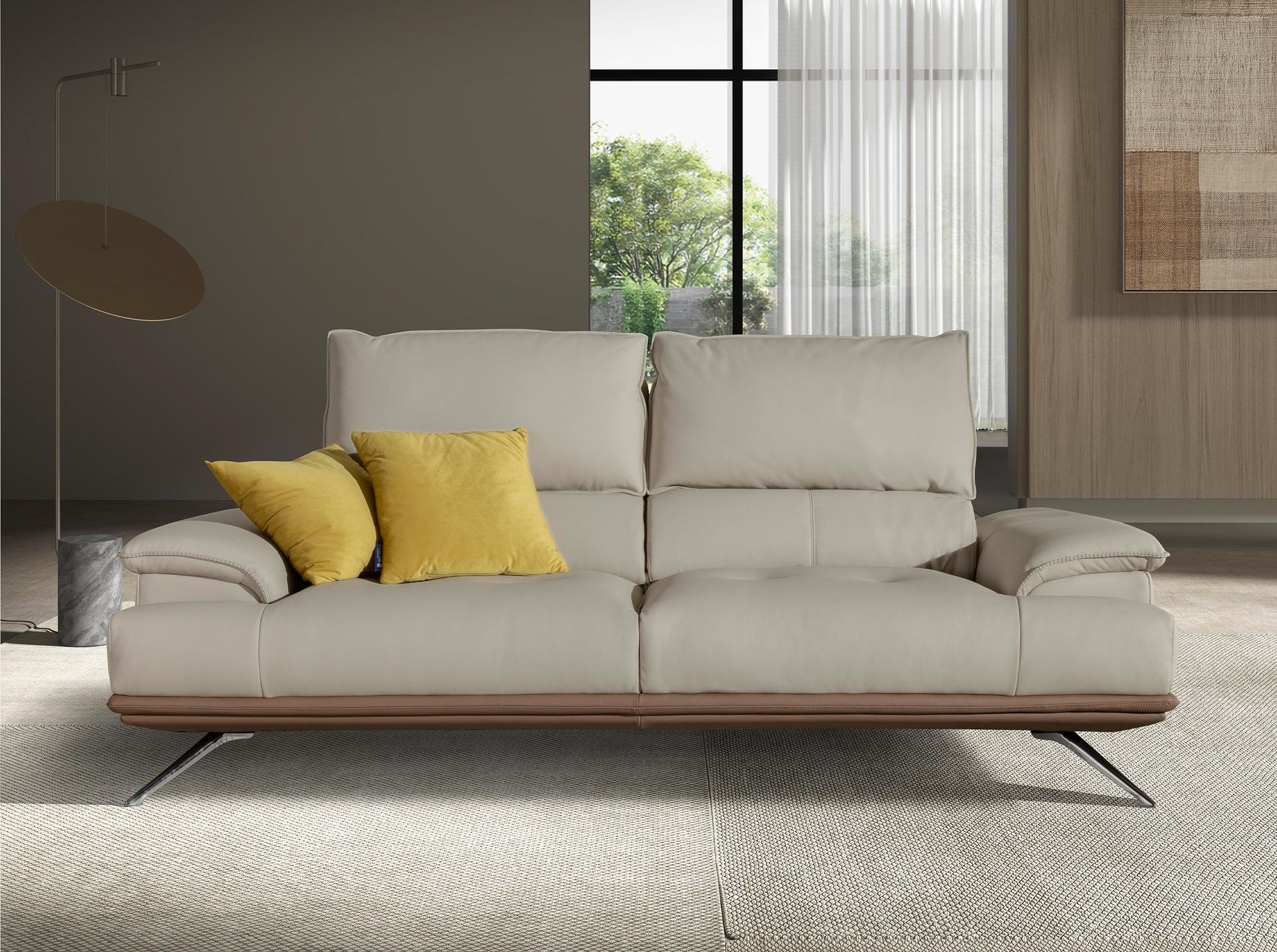 Grey taupe leather 3-seater sofa