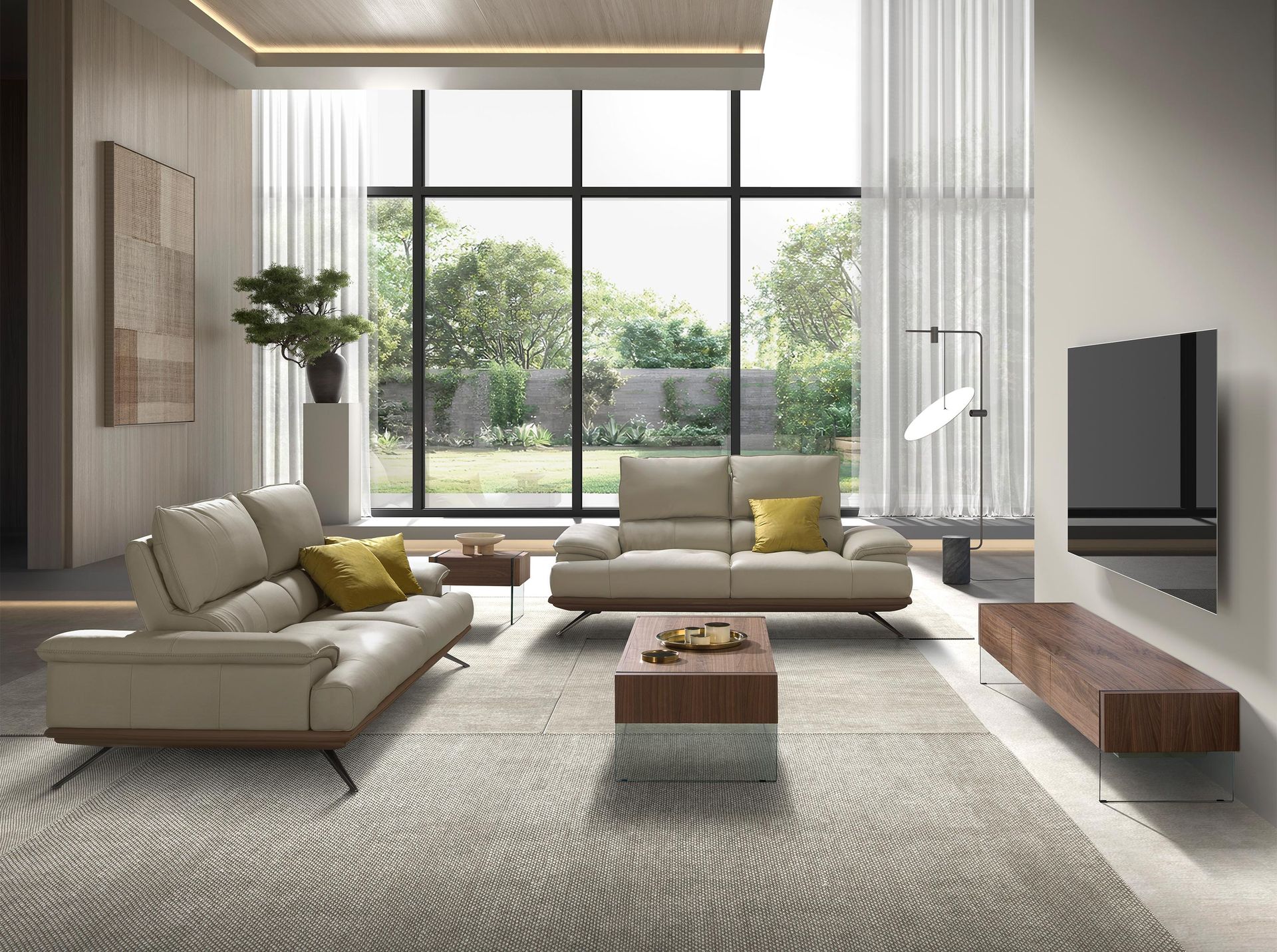 Grey taupe leather 3-seater sofa