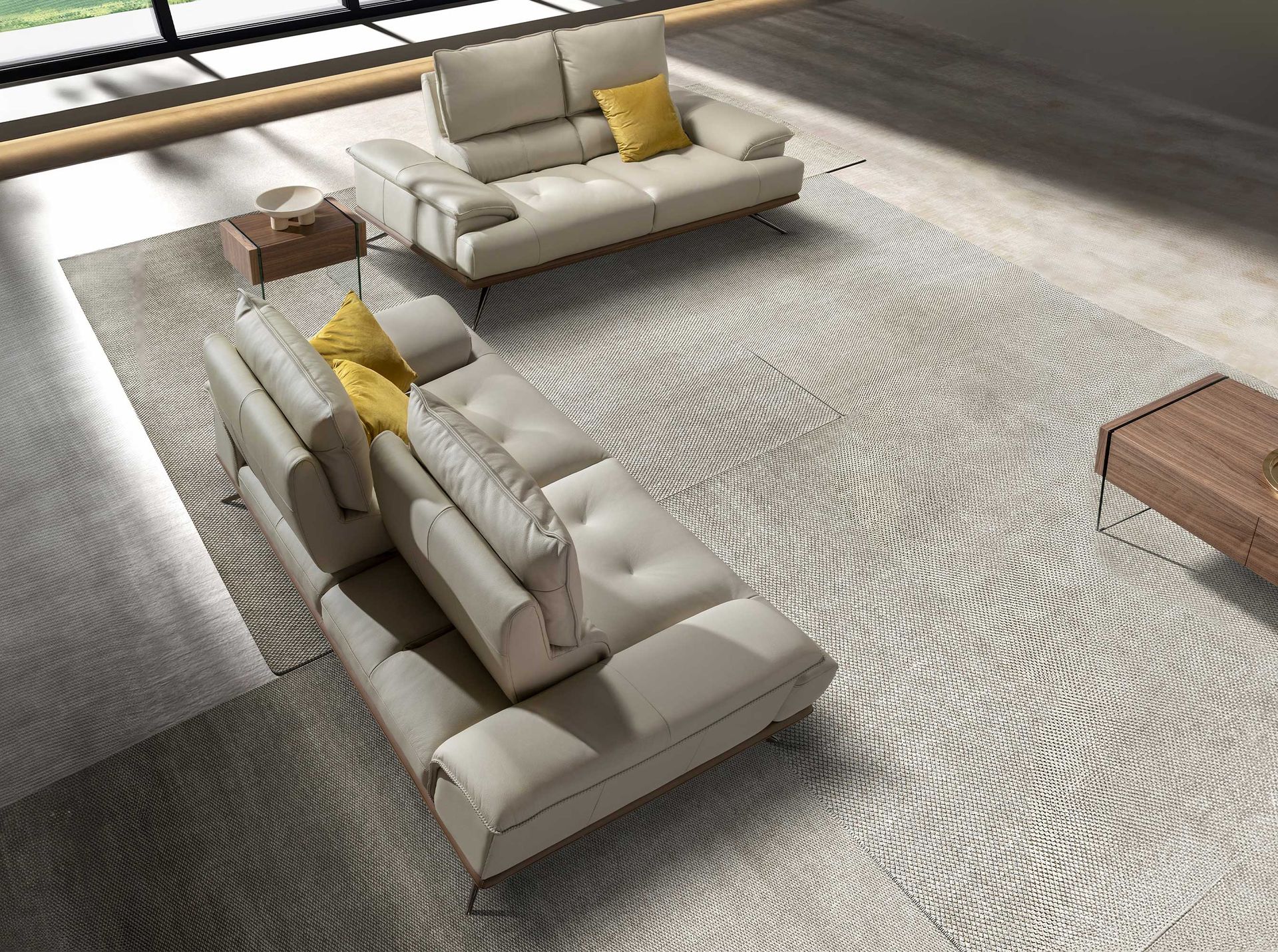 Grey taupe leather 3-seater sofa